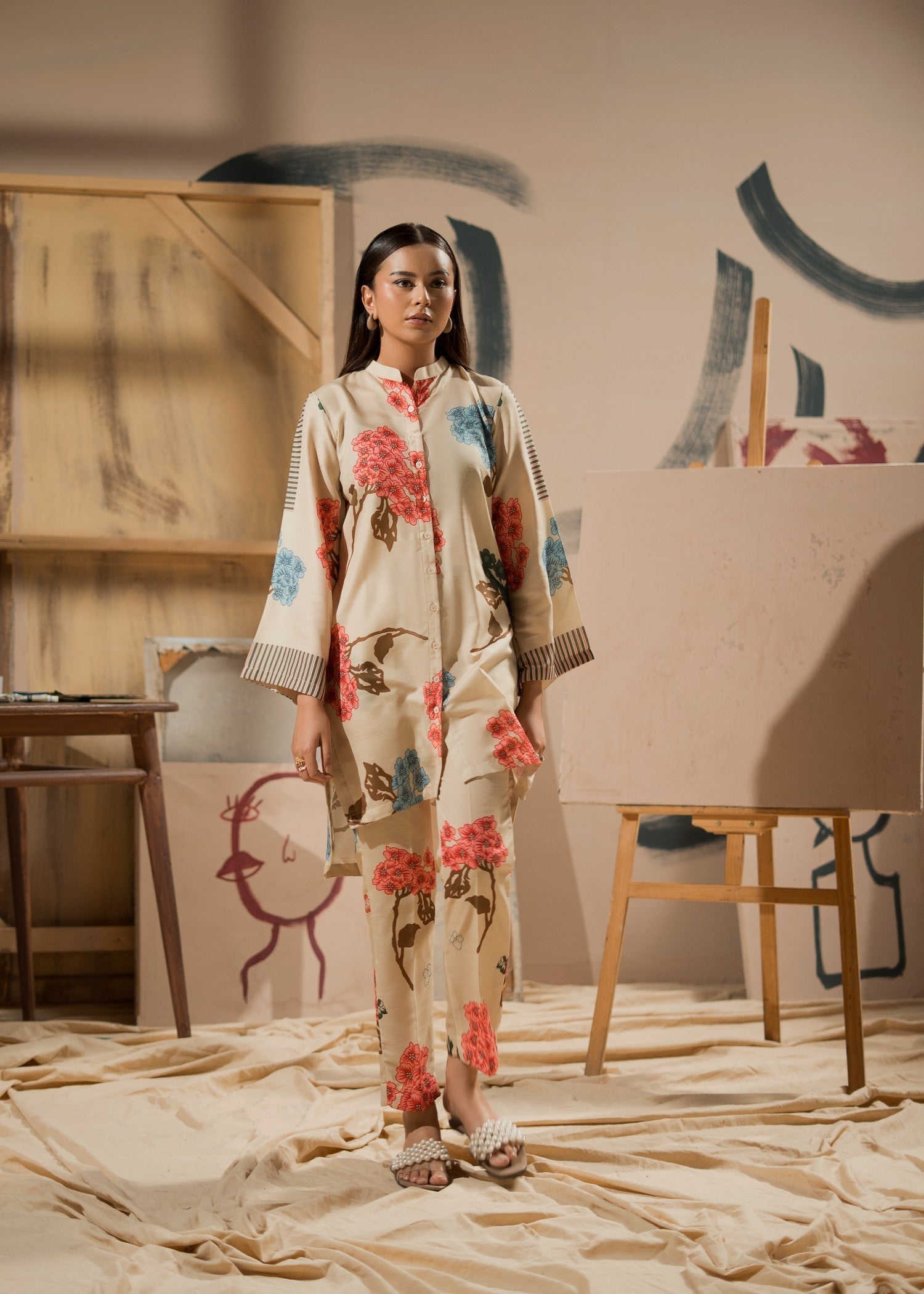 raw silk Co Ord Sets in Cream