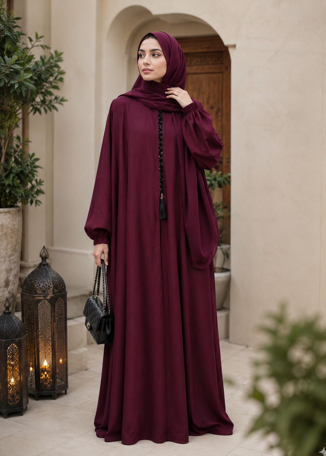nidha Abaya in Maroon
