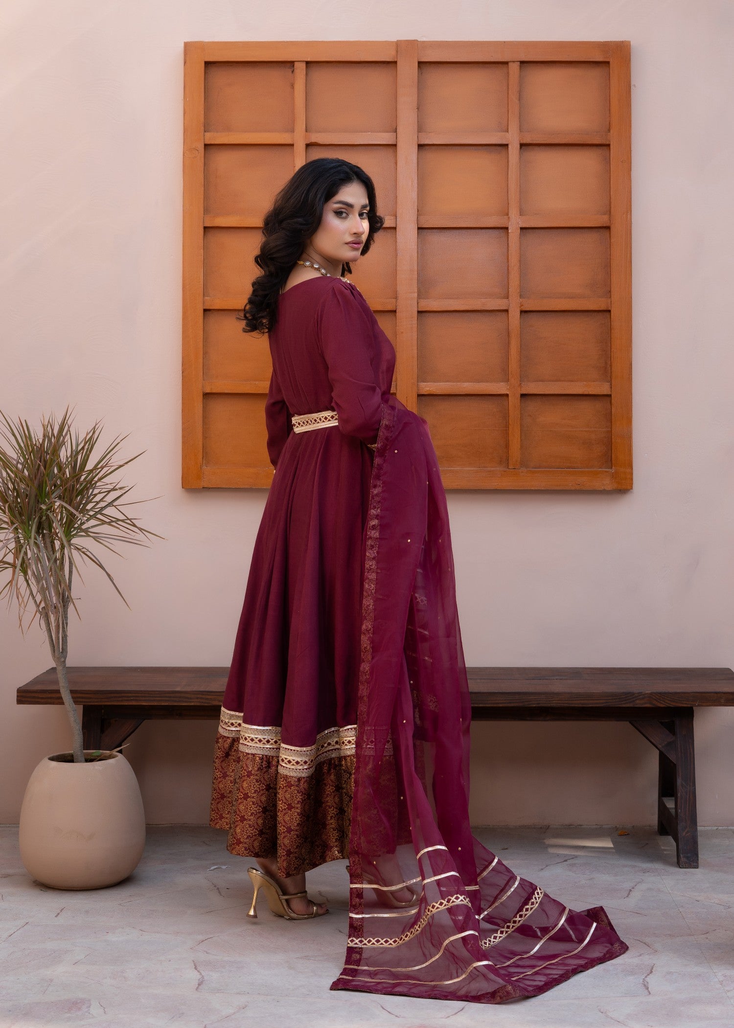 raw silk Maxi in Maroon