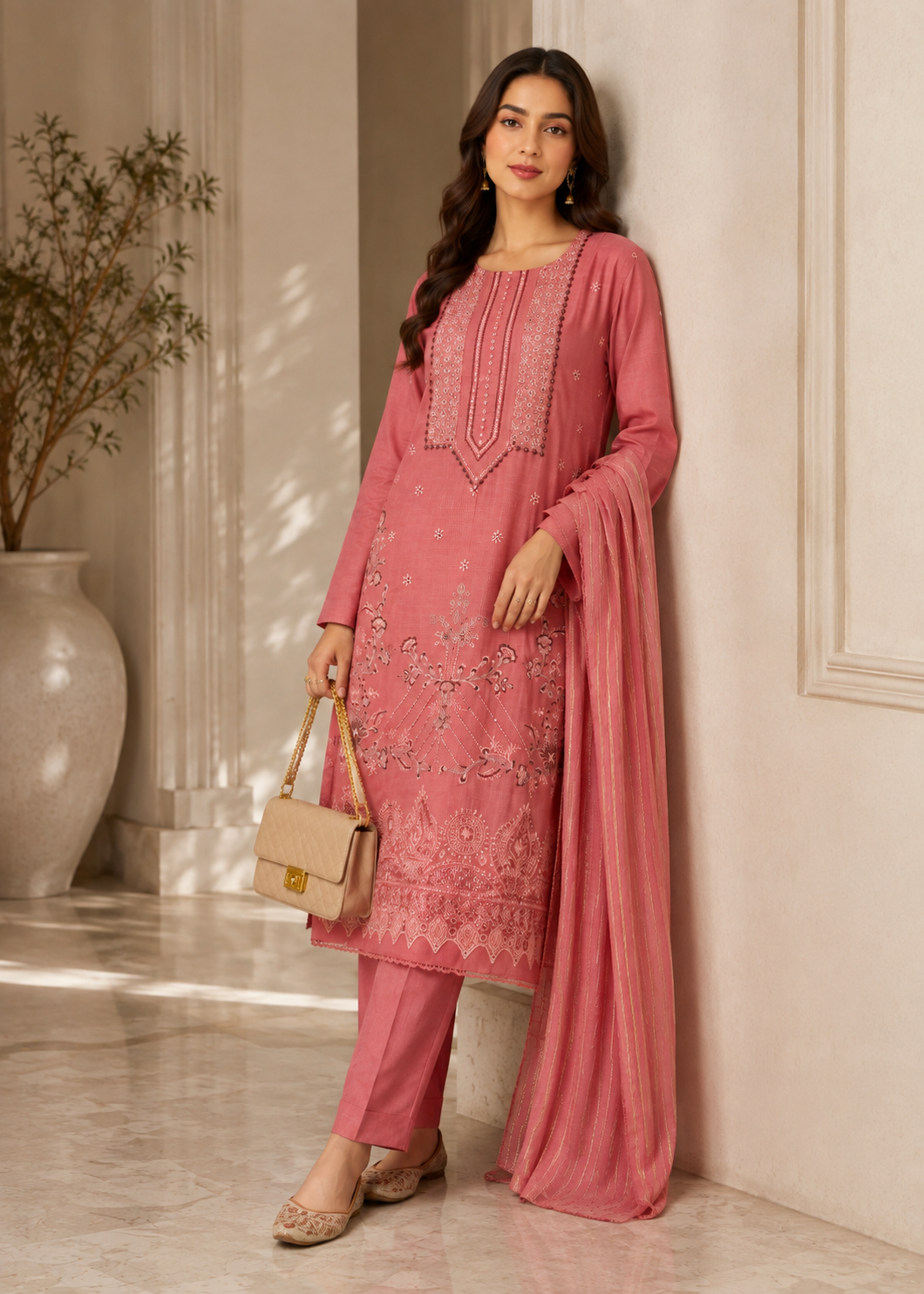 lawn cotton Kurta Set in Bubblegum pink