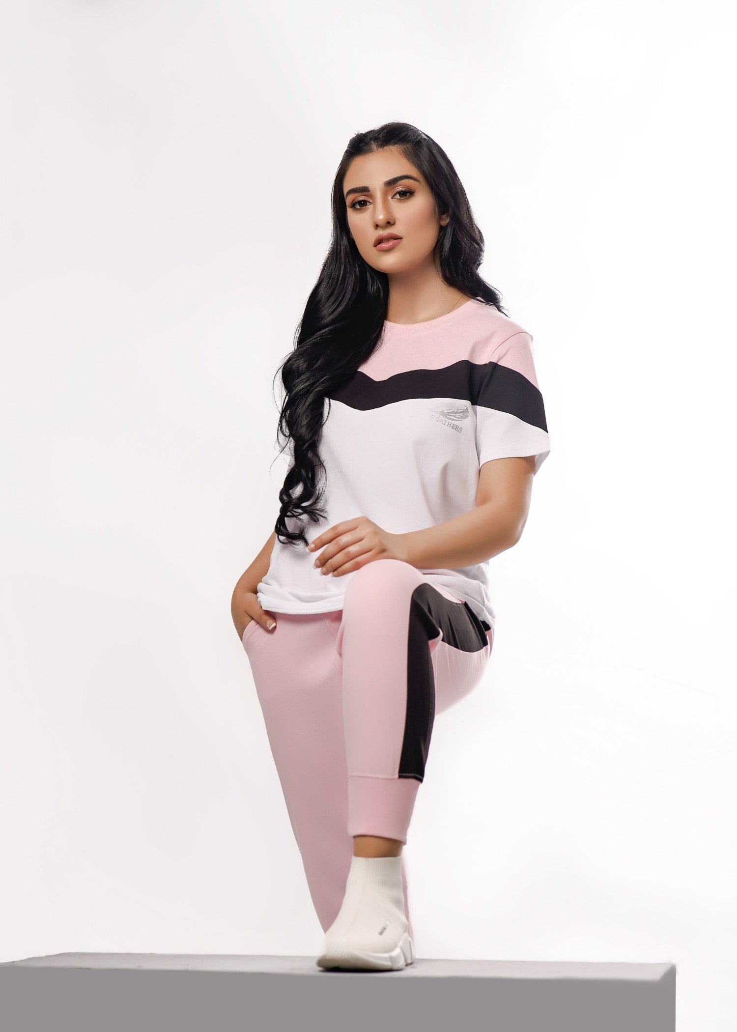 single jersey knit Tracksuit in Baby pink