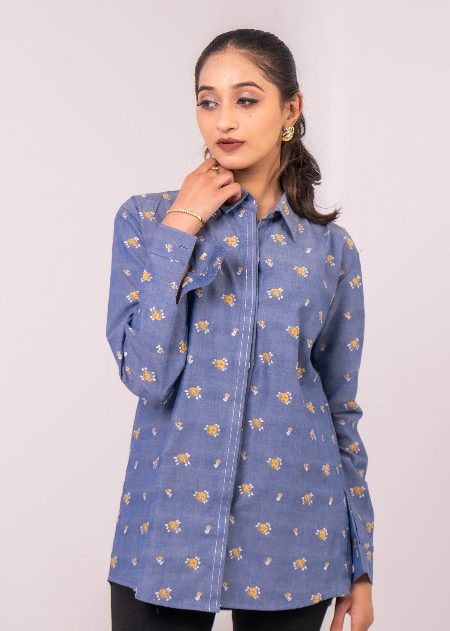 chambray Top in Steel blue
