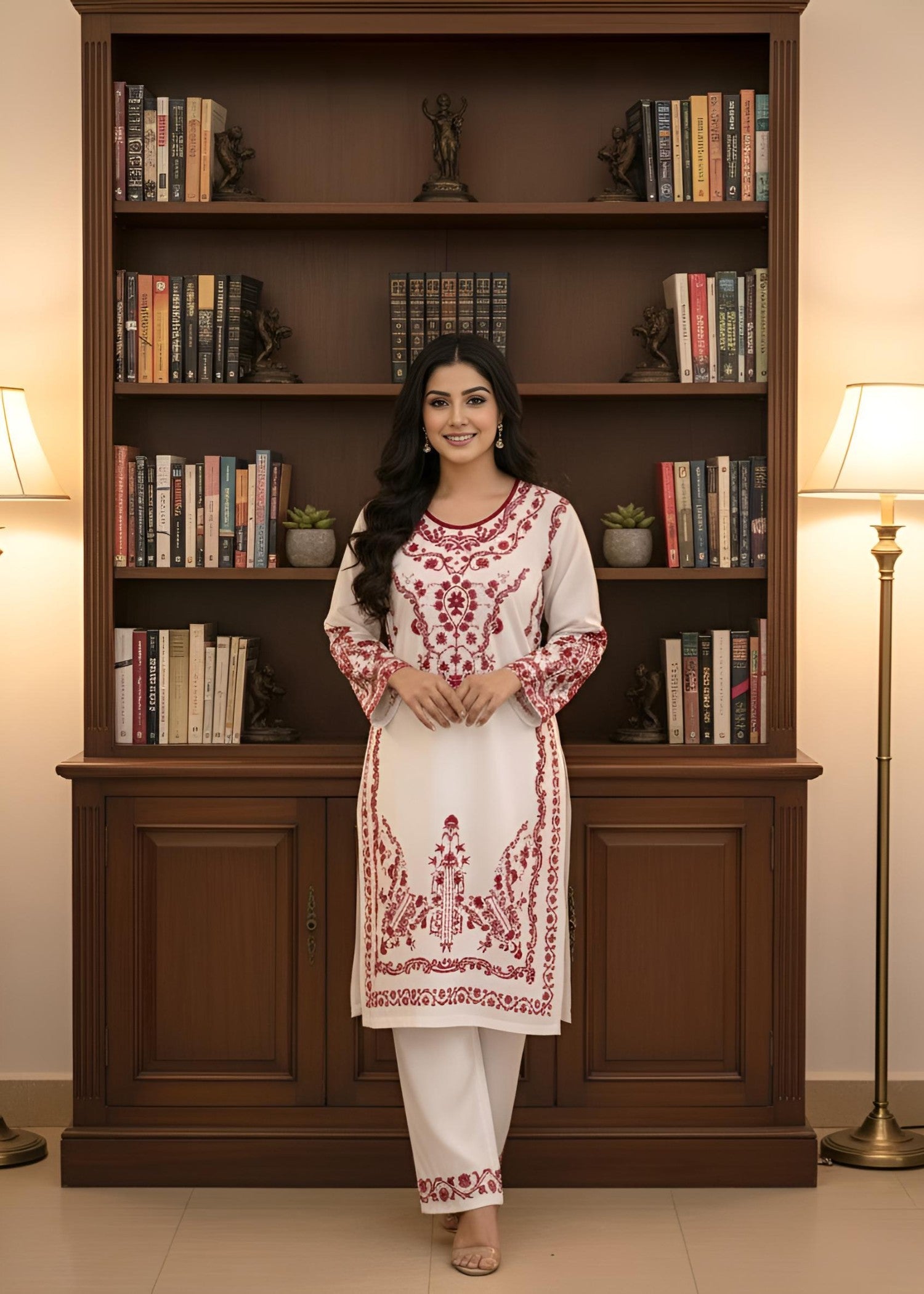 wool Kurta Set in White