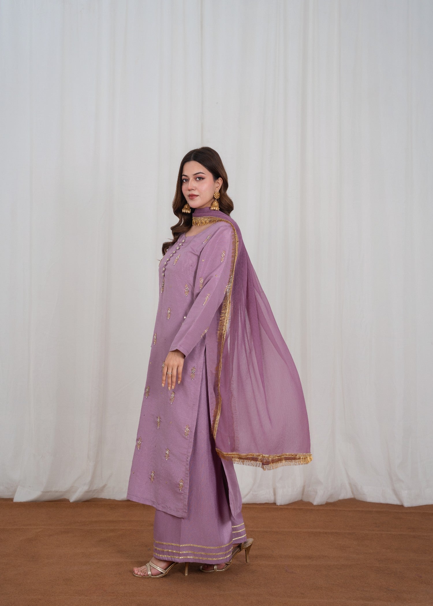 raw silk Kurta Set in Mauve pink