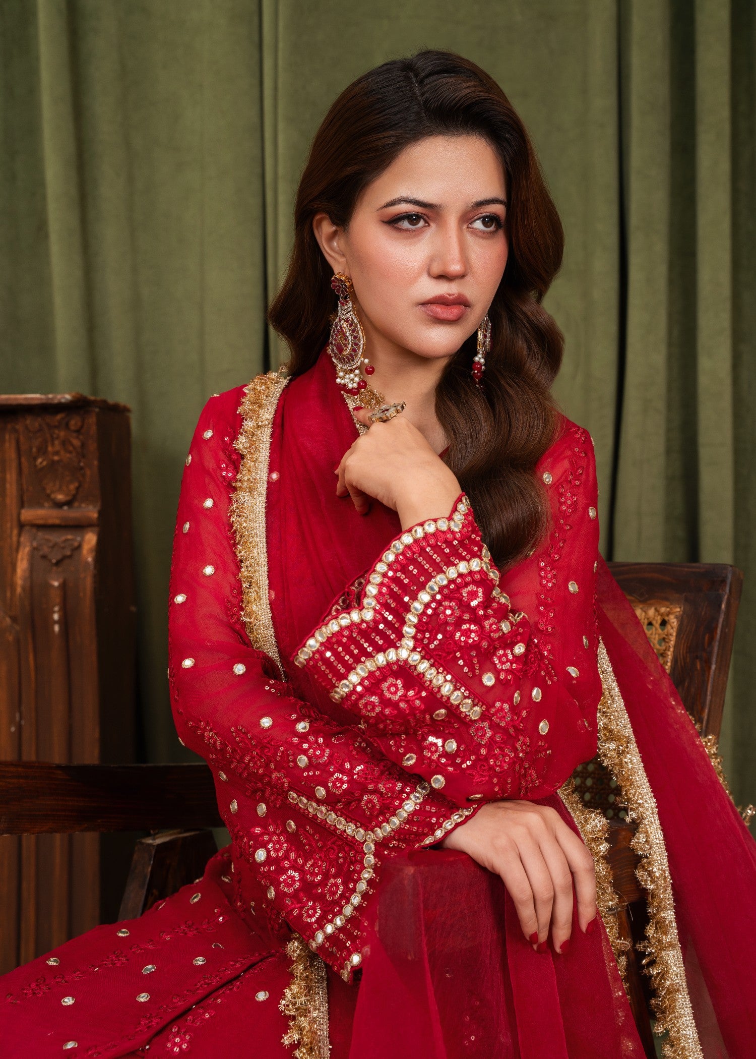 chiffon Anarkali in Red