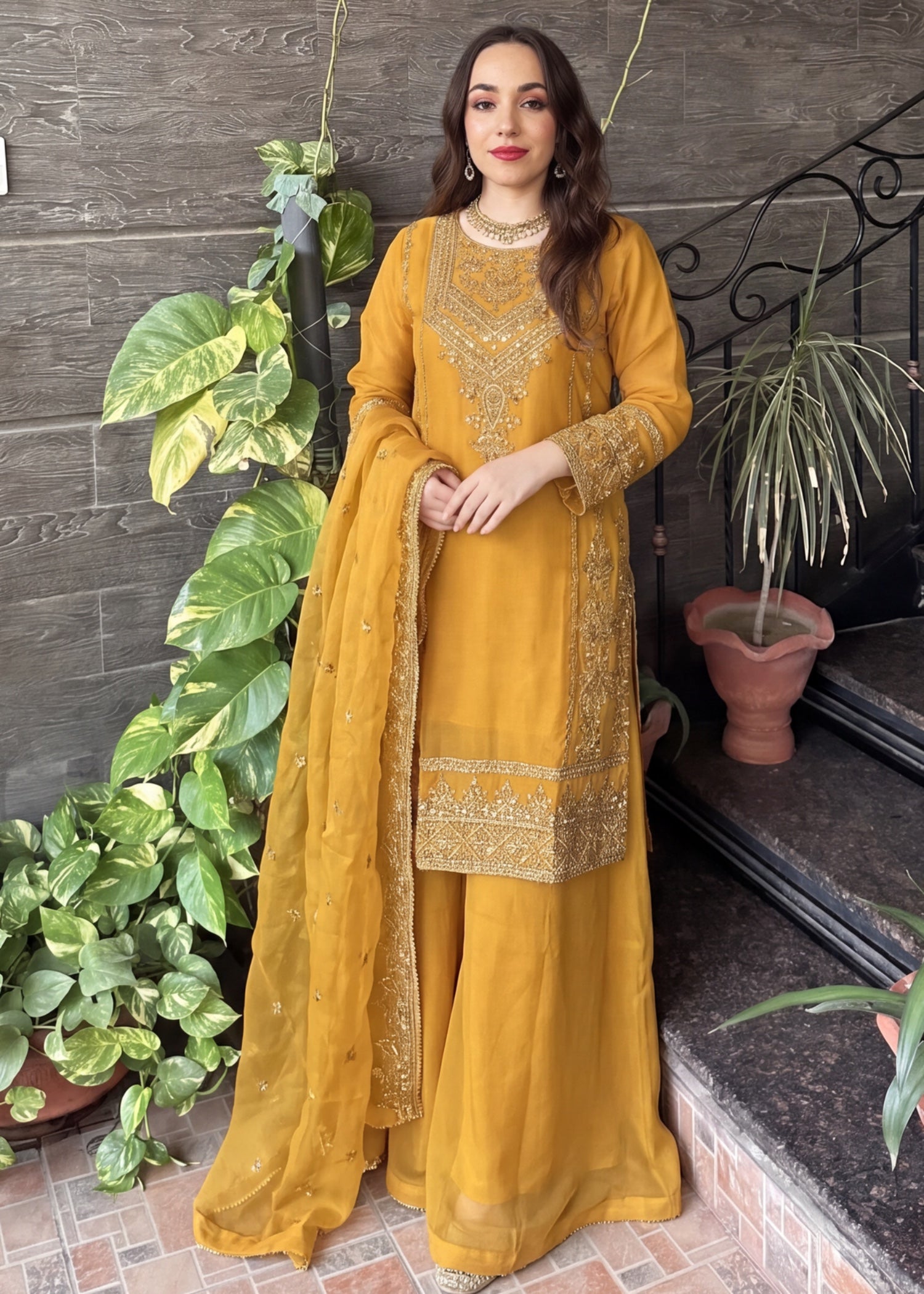 chiffon Sharara in Mustard