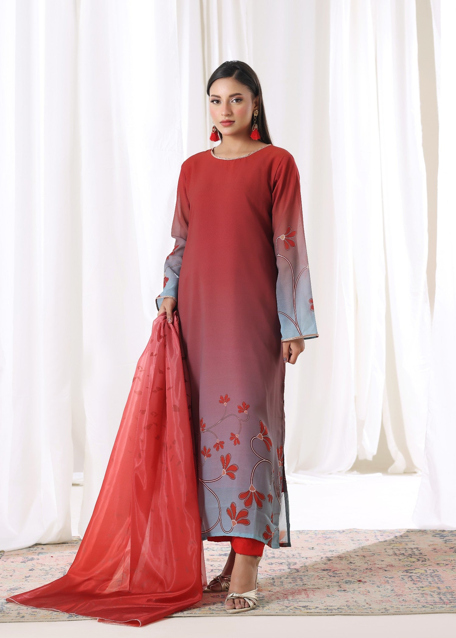 chiffon Kurta Set in Amaranth