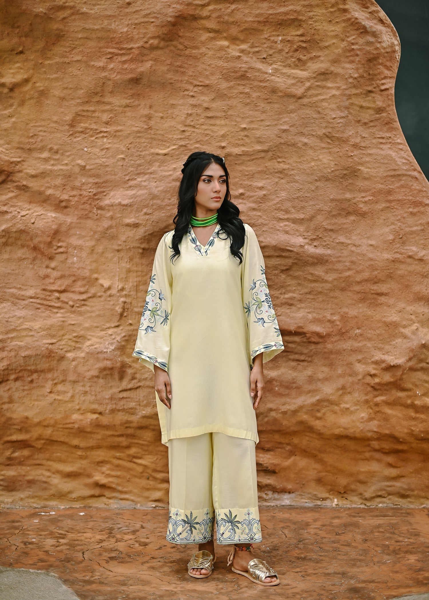 cotton viscose Kurta Set in Light yellow