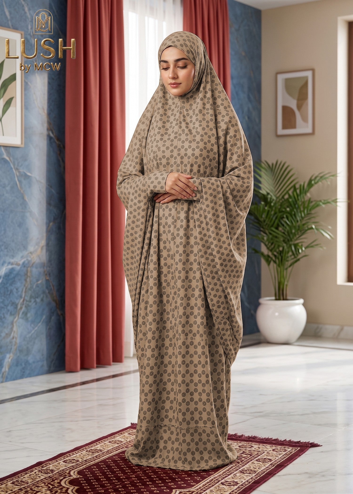polyester net Chaddar in Earth brown, golden brown