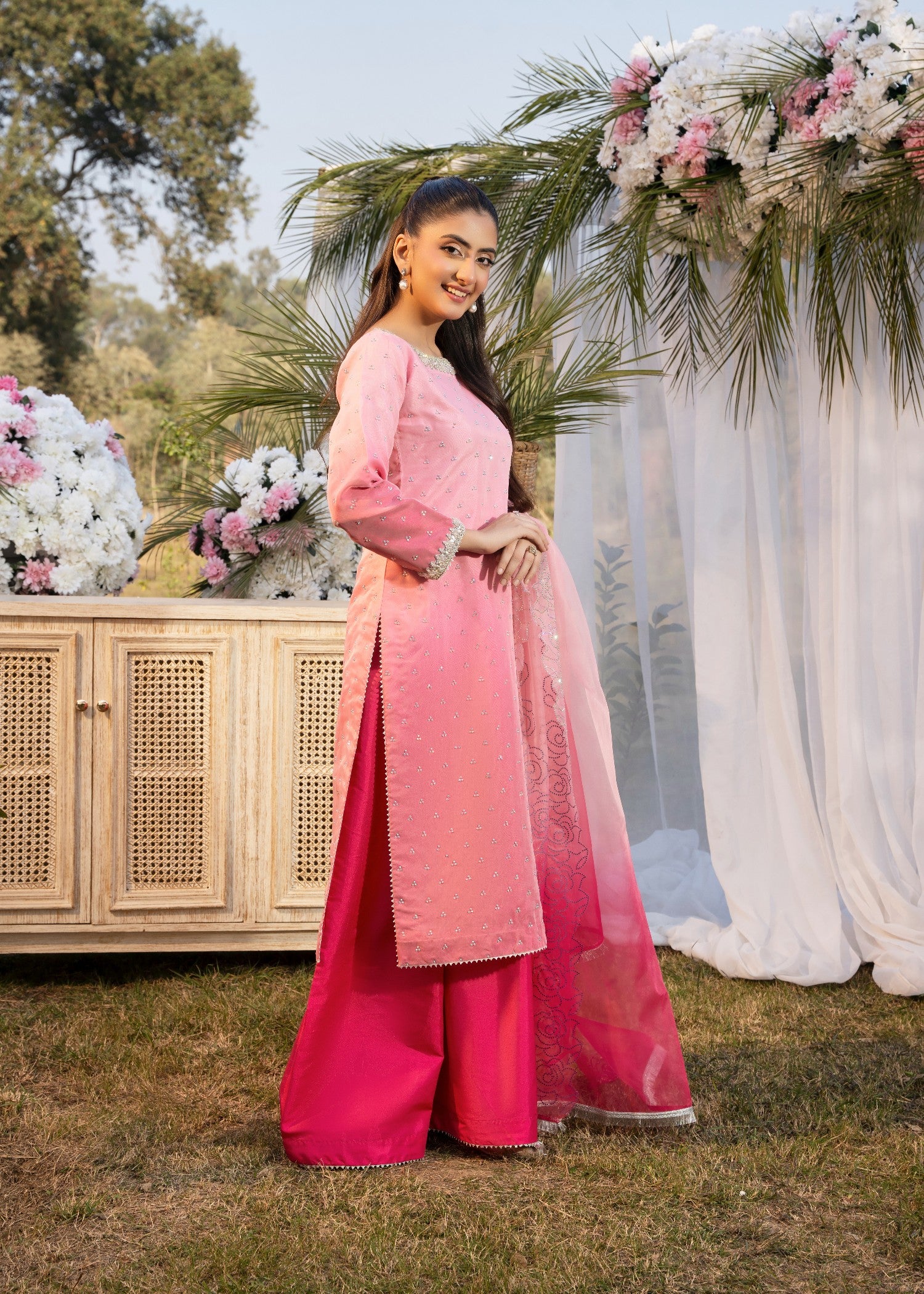 organza Kurta Set in Bubblegum pink