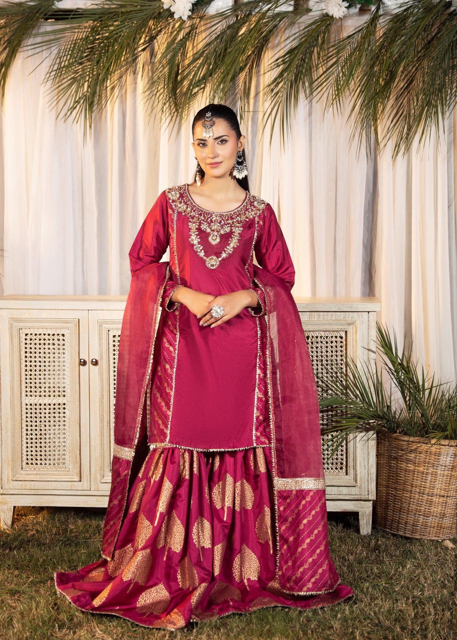 silk Gharara in Shocking pink