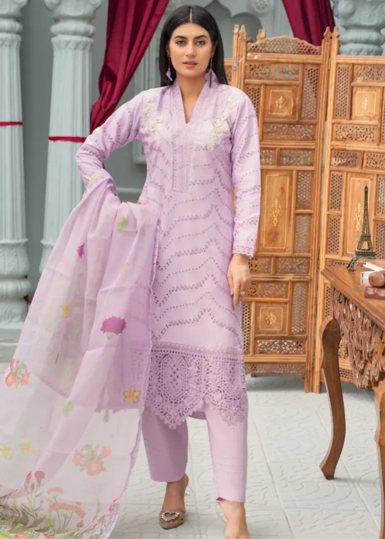 cambric cotton Kurta Set in Lilac