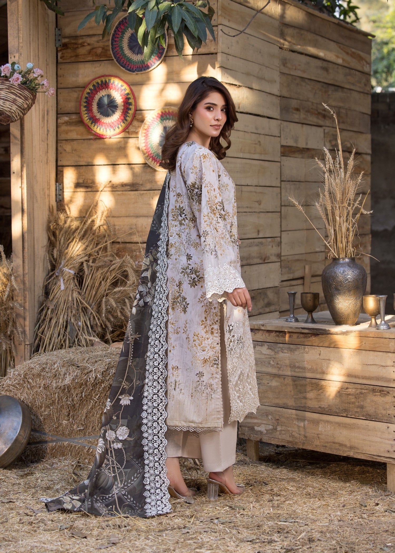 khaddar Kurta Set in Cream