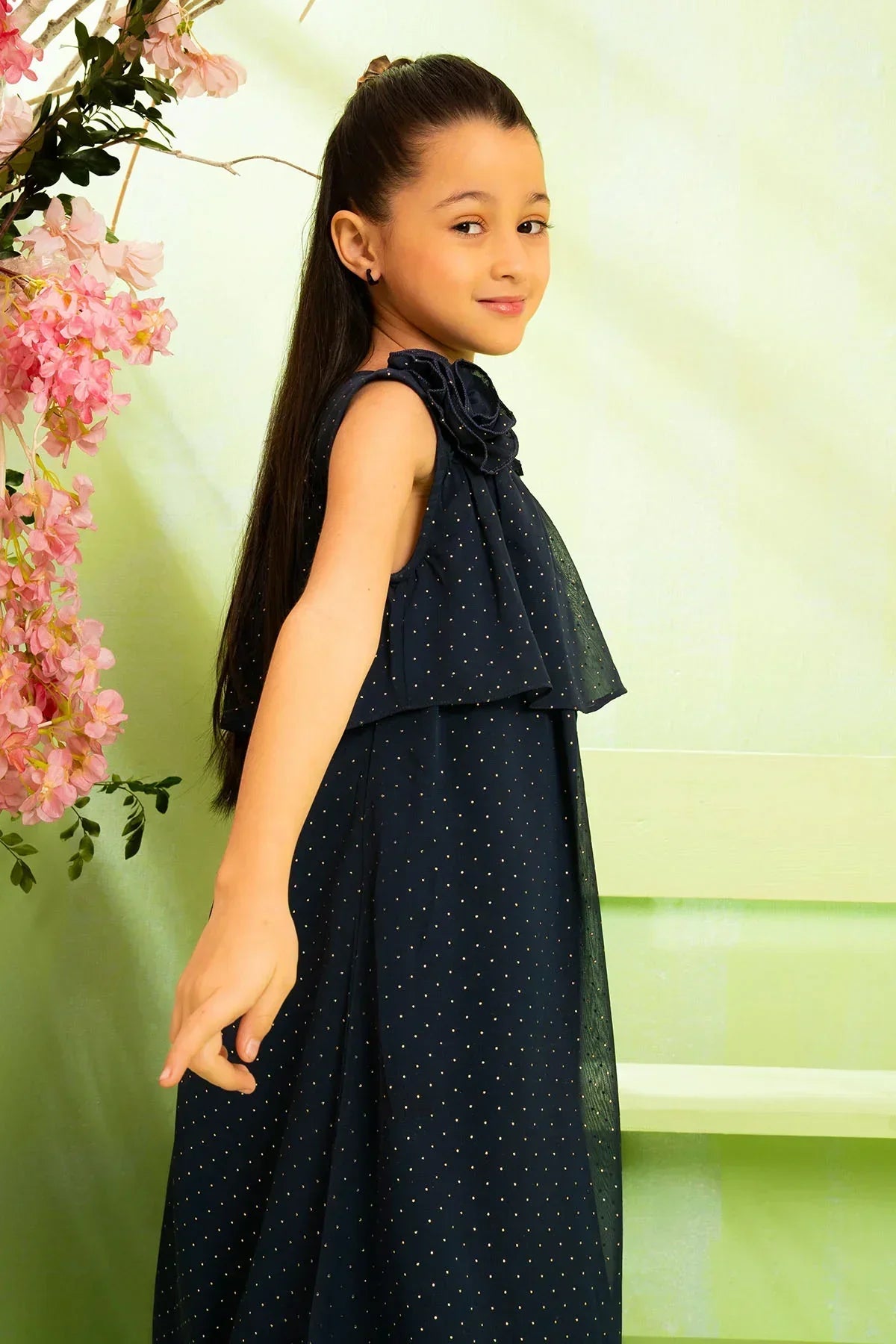 bemberg crinkle chiffon Frock in Black