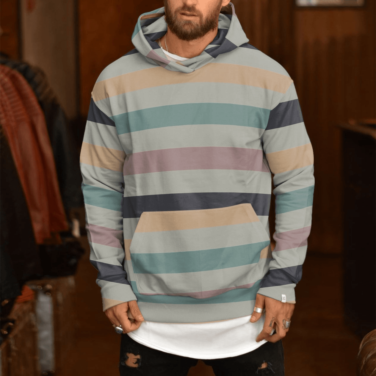 Loose Printed Casual Fleece Hooded Jacket