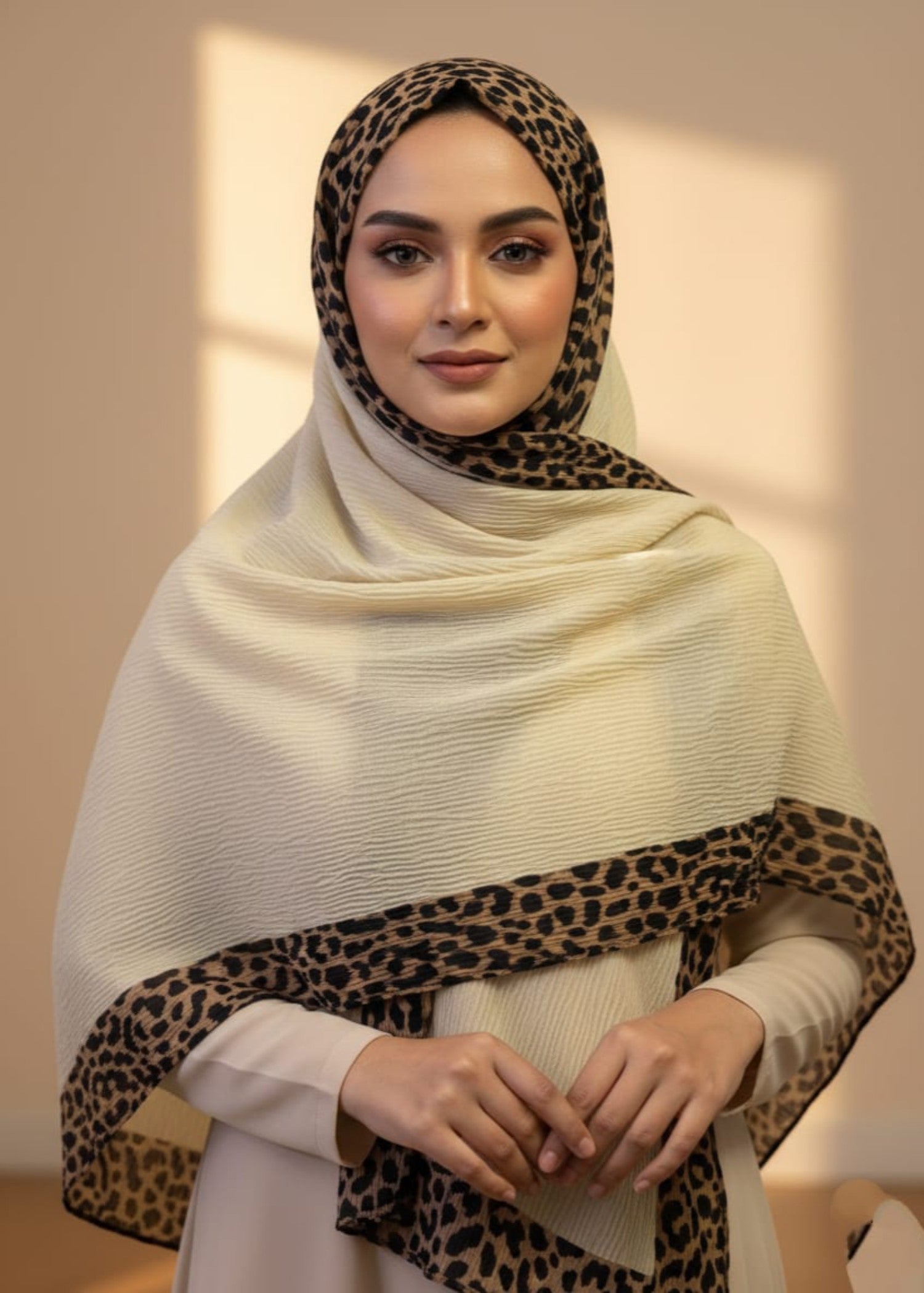 ribbed lawn Hijab in Cream