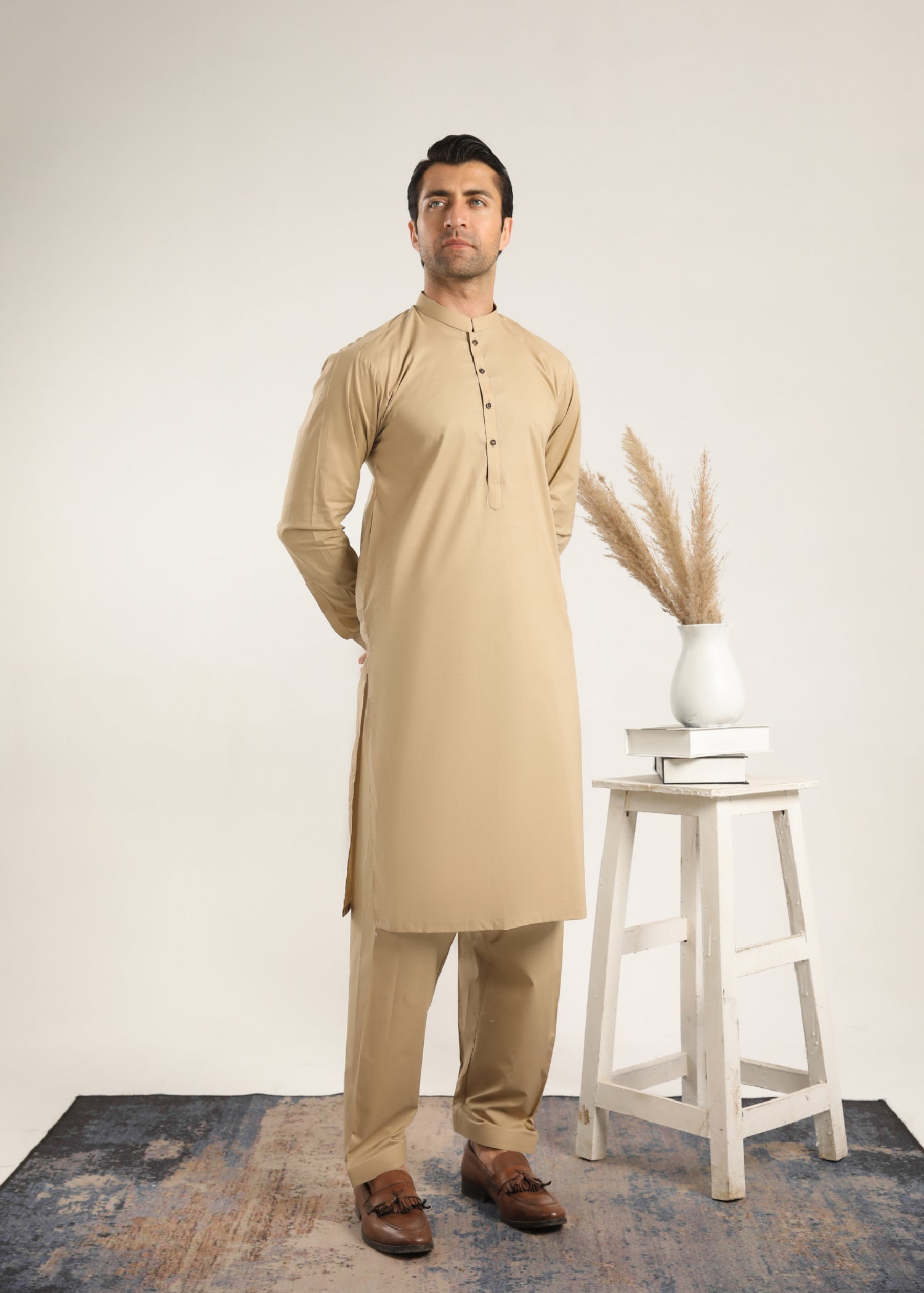 cotton Shalwar Kameez in Ivory