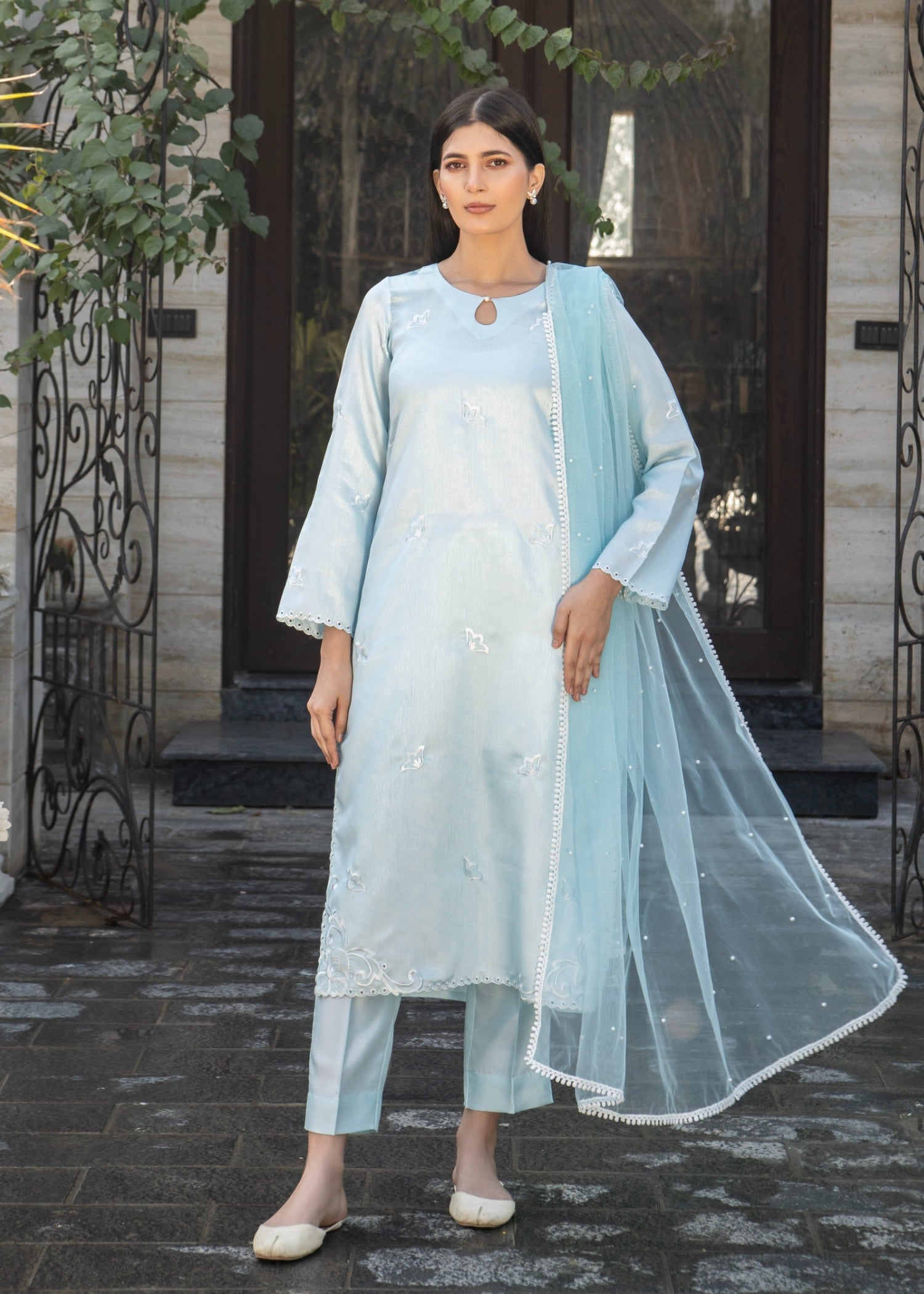 poly silk Kurta Set in Ice blue