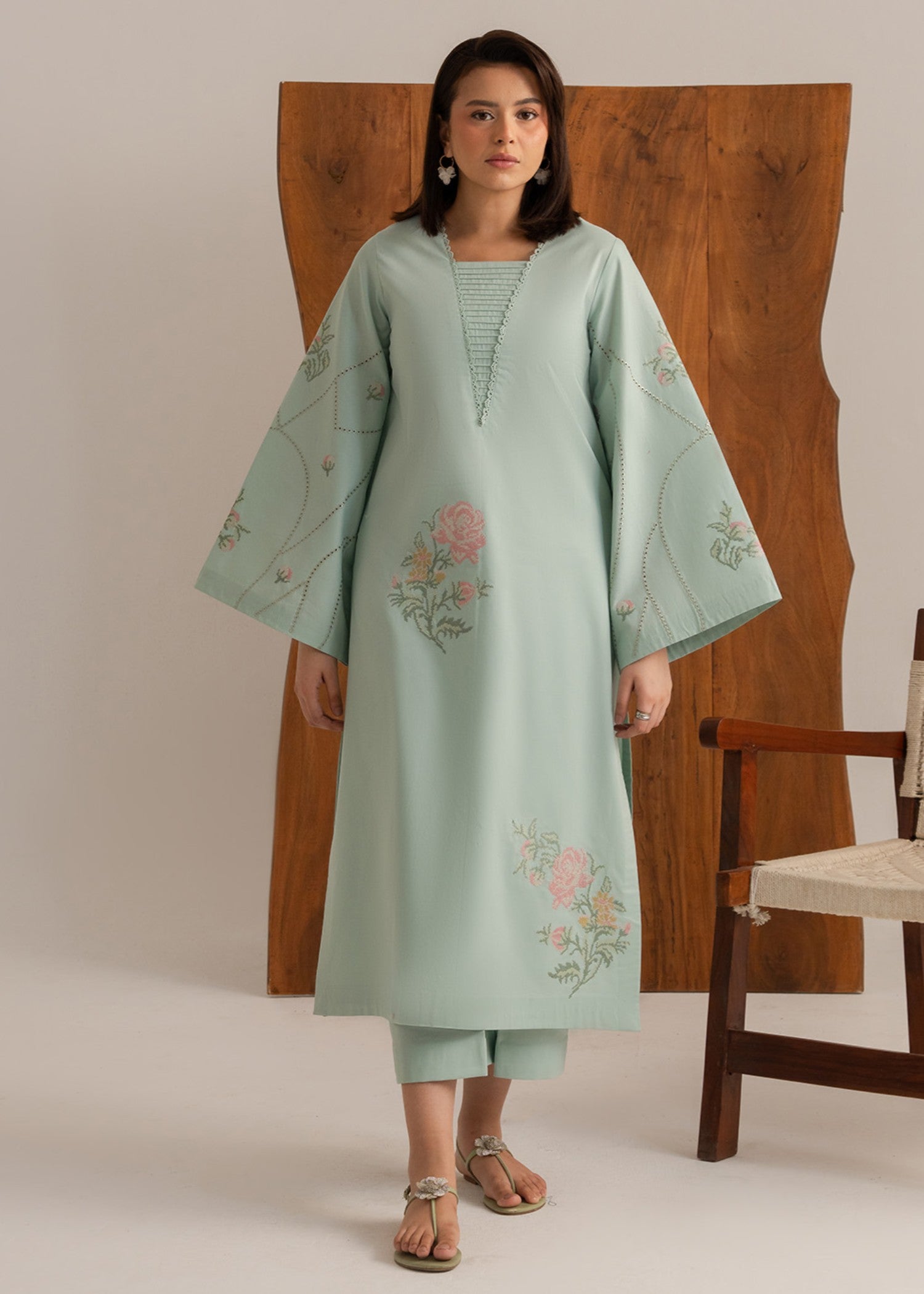 cotton Kurta Set in Frost blue