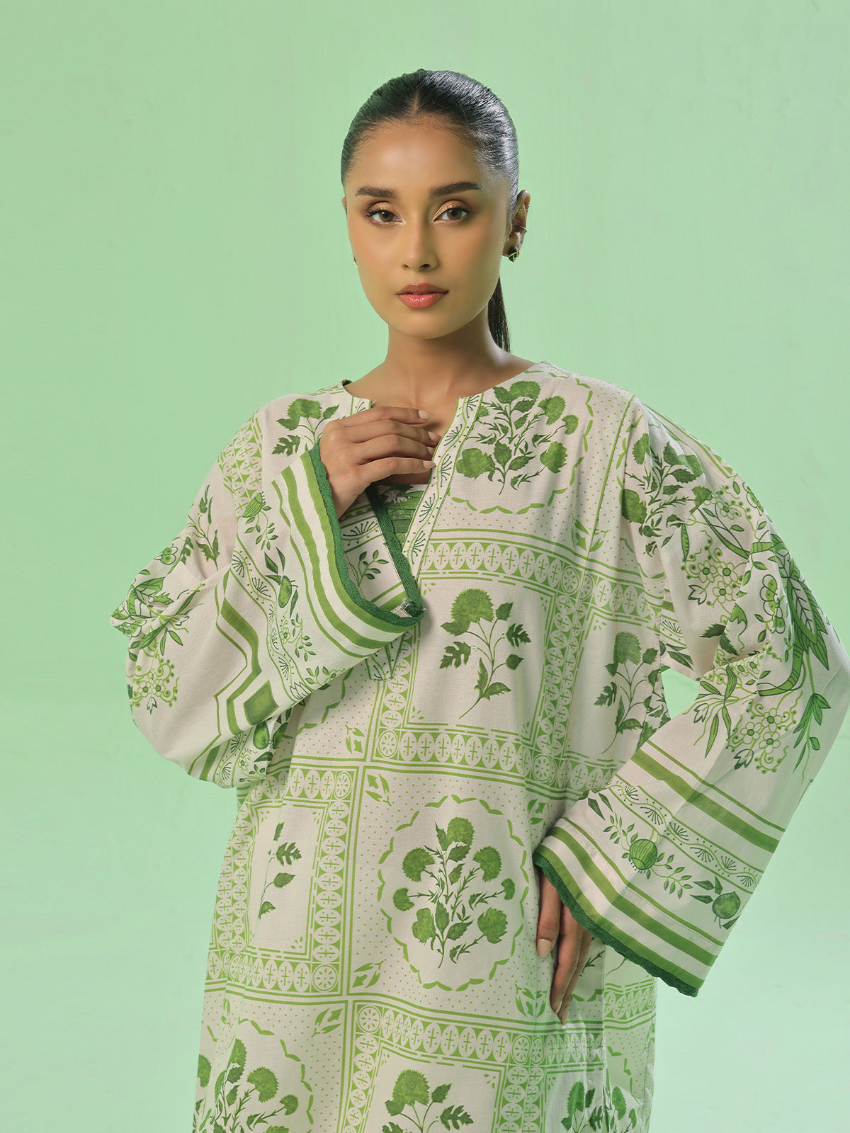 ribbed lawn Kurti in Lawn green