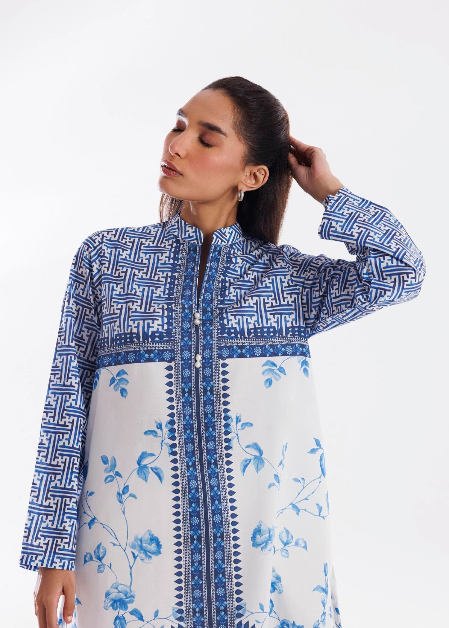 lawn Kurti in Blue, white