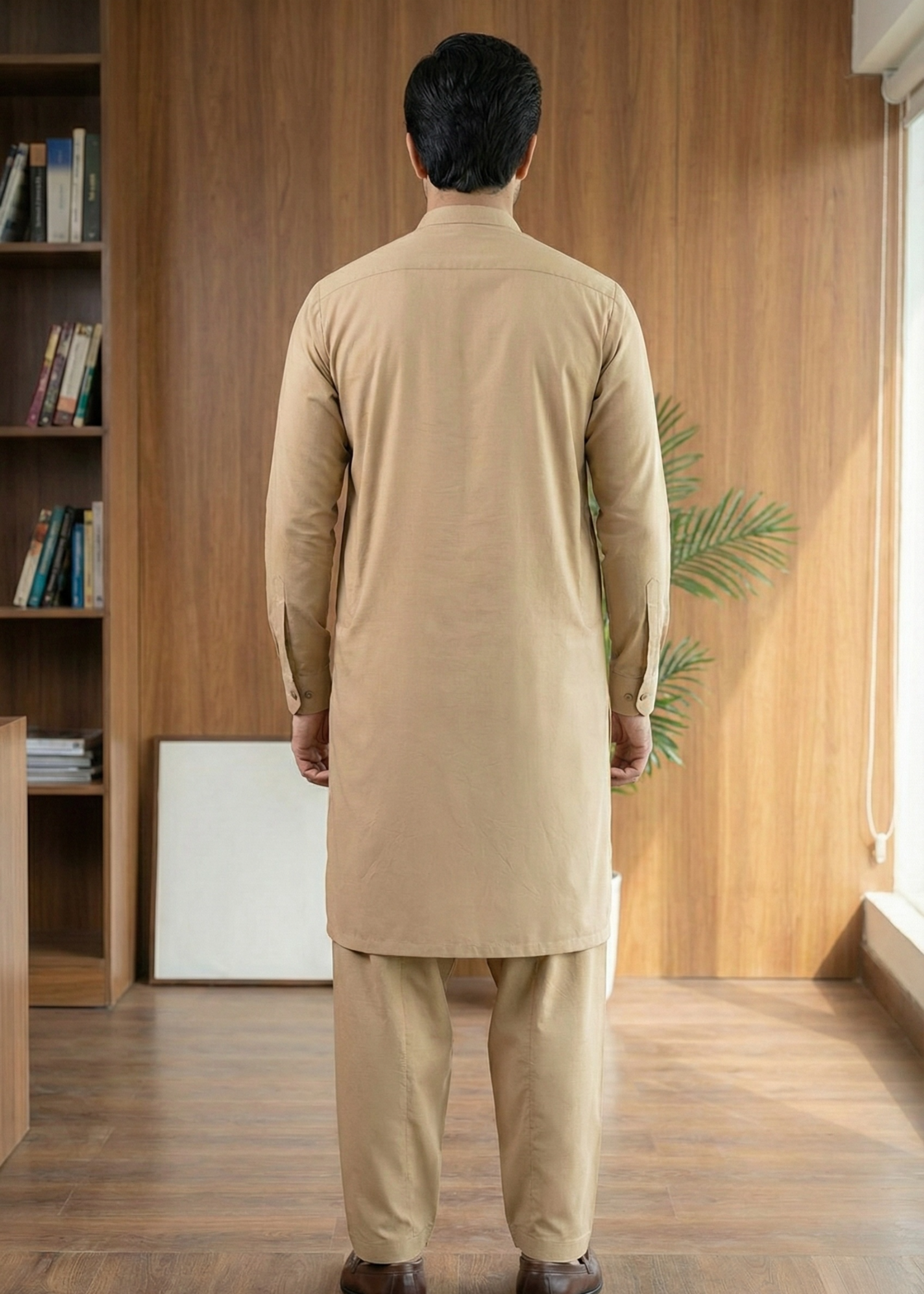 wash & wear Shalwar Kameez in Camel brown by Dot N Dot