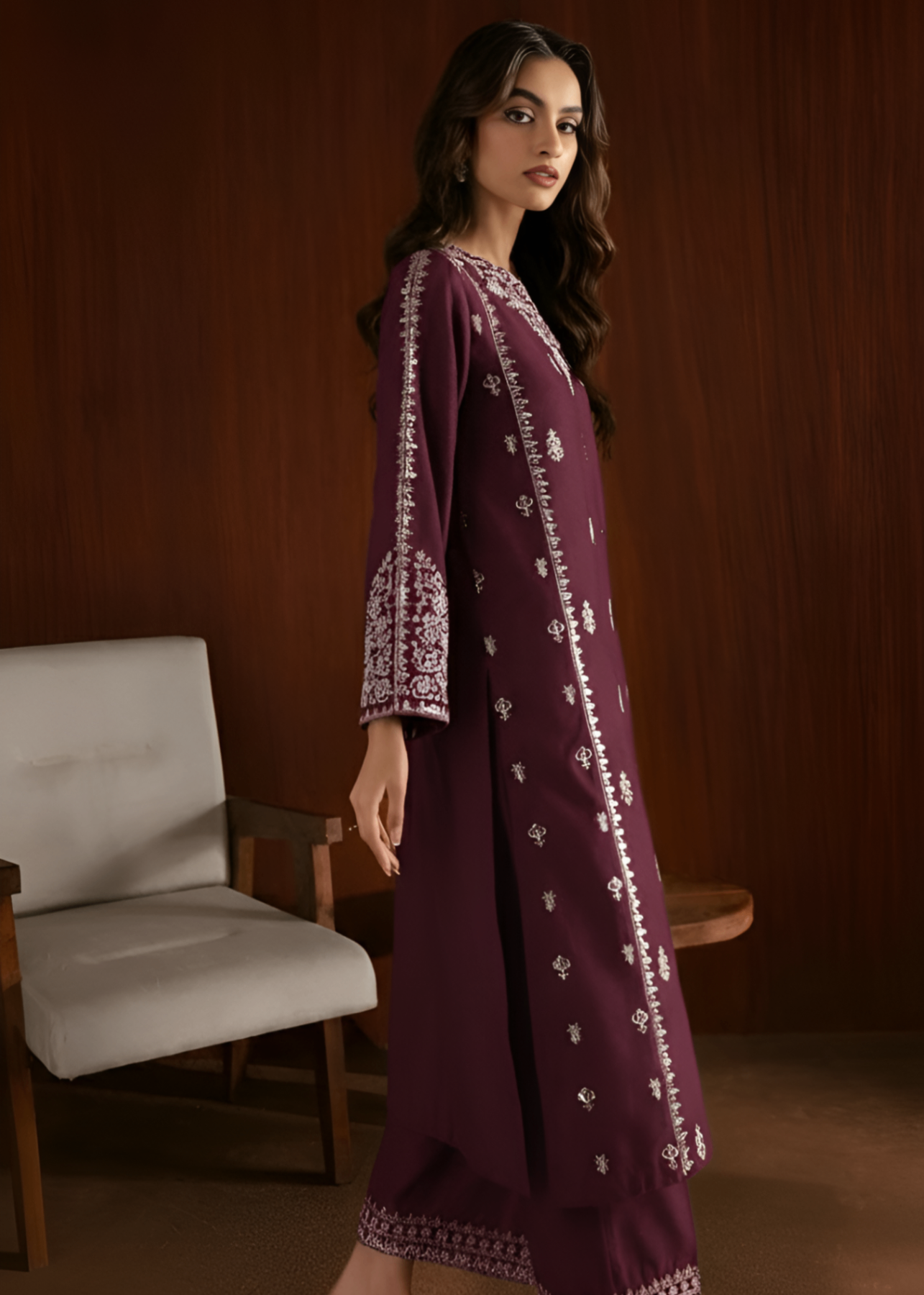 linen Kurta Set in Wine