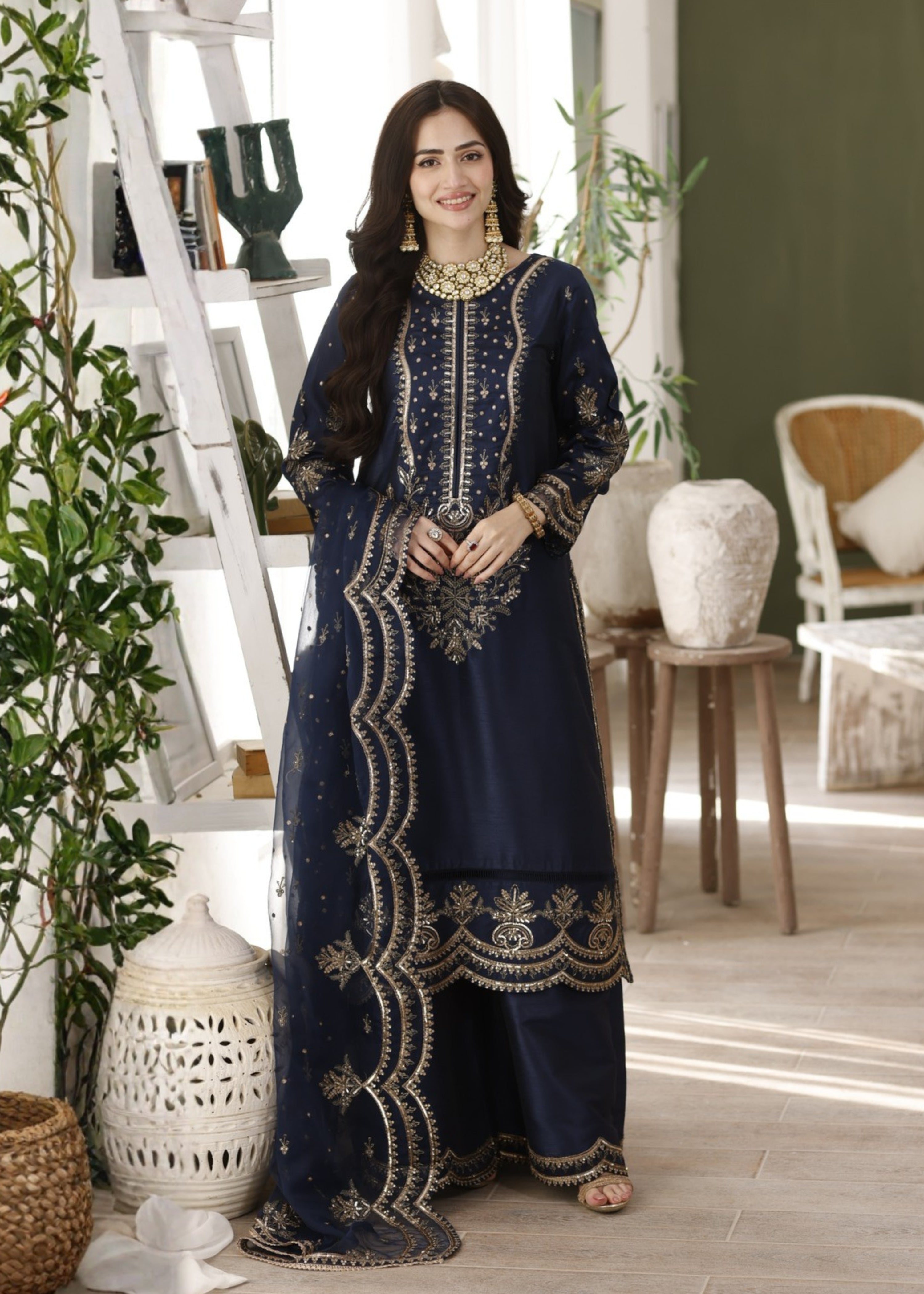 raw silk Kurta Set in Navy blue