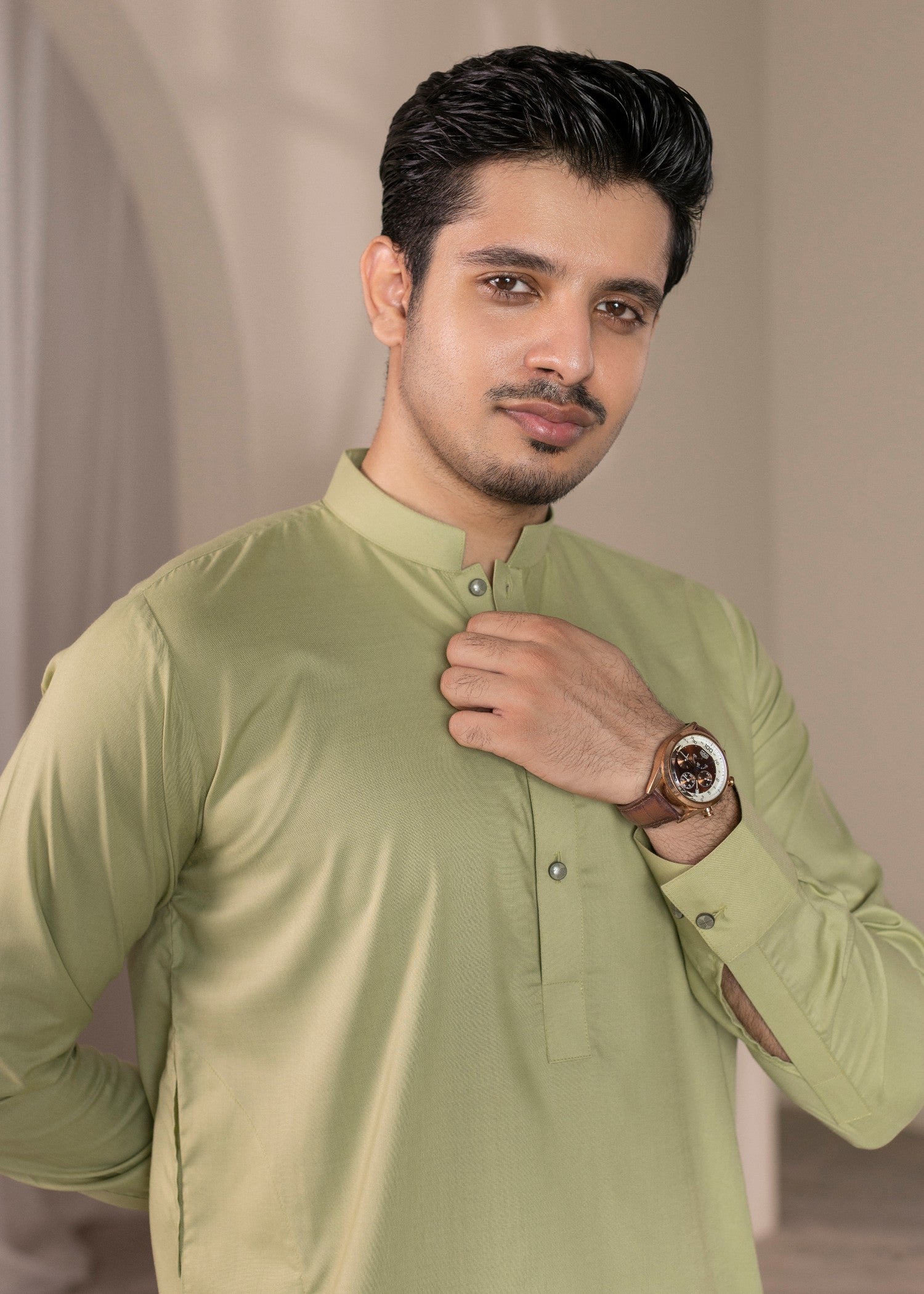 wash & wear Kurta Set in Tea green