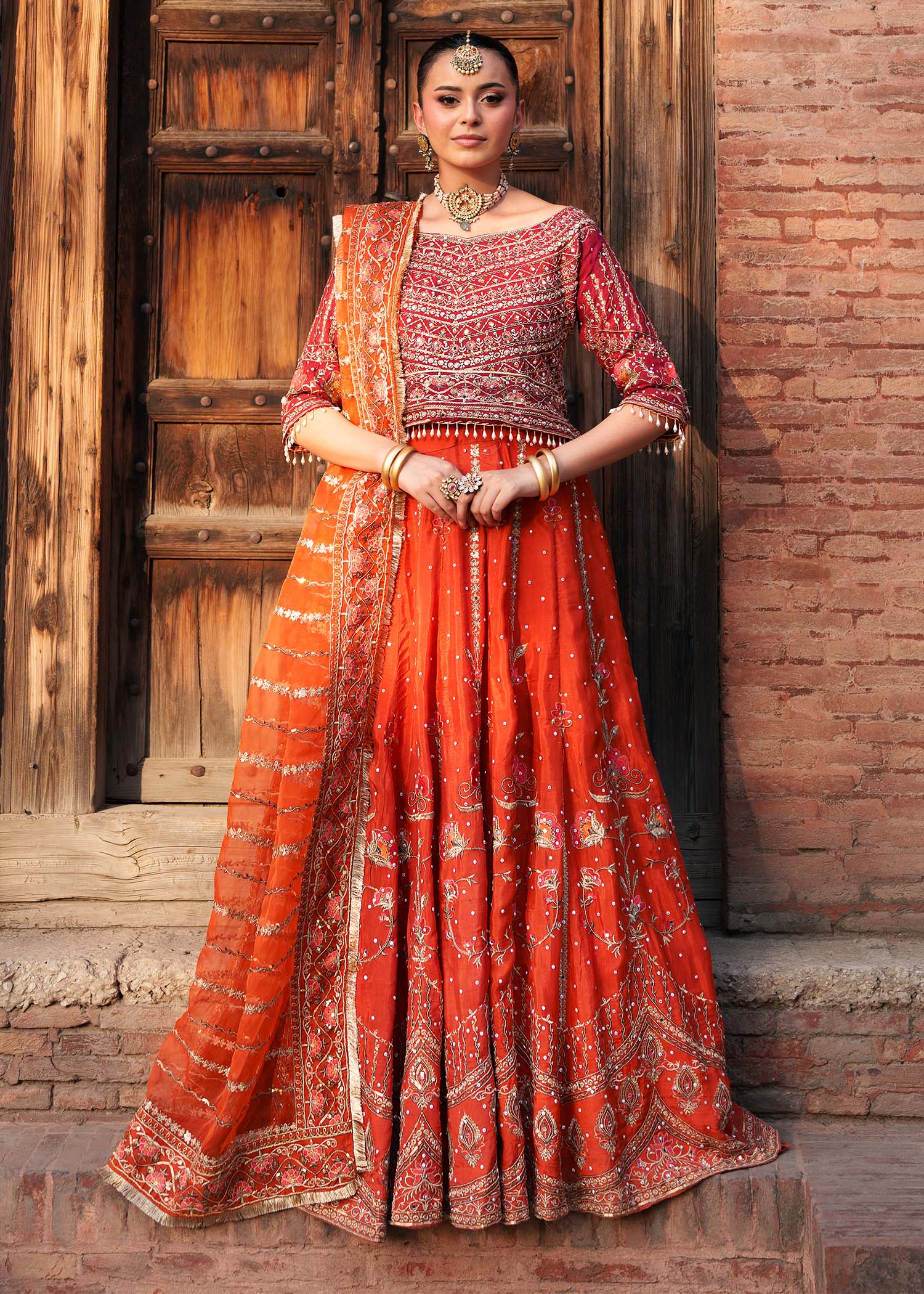 silk Lehenga in Orange