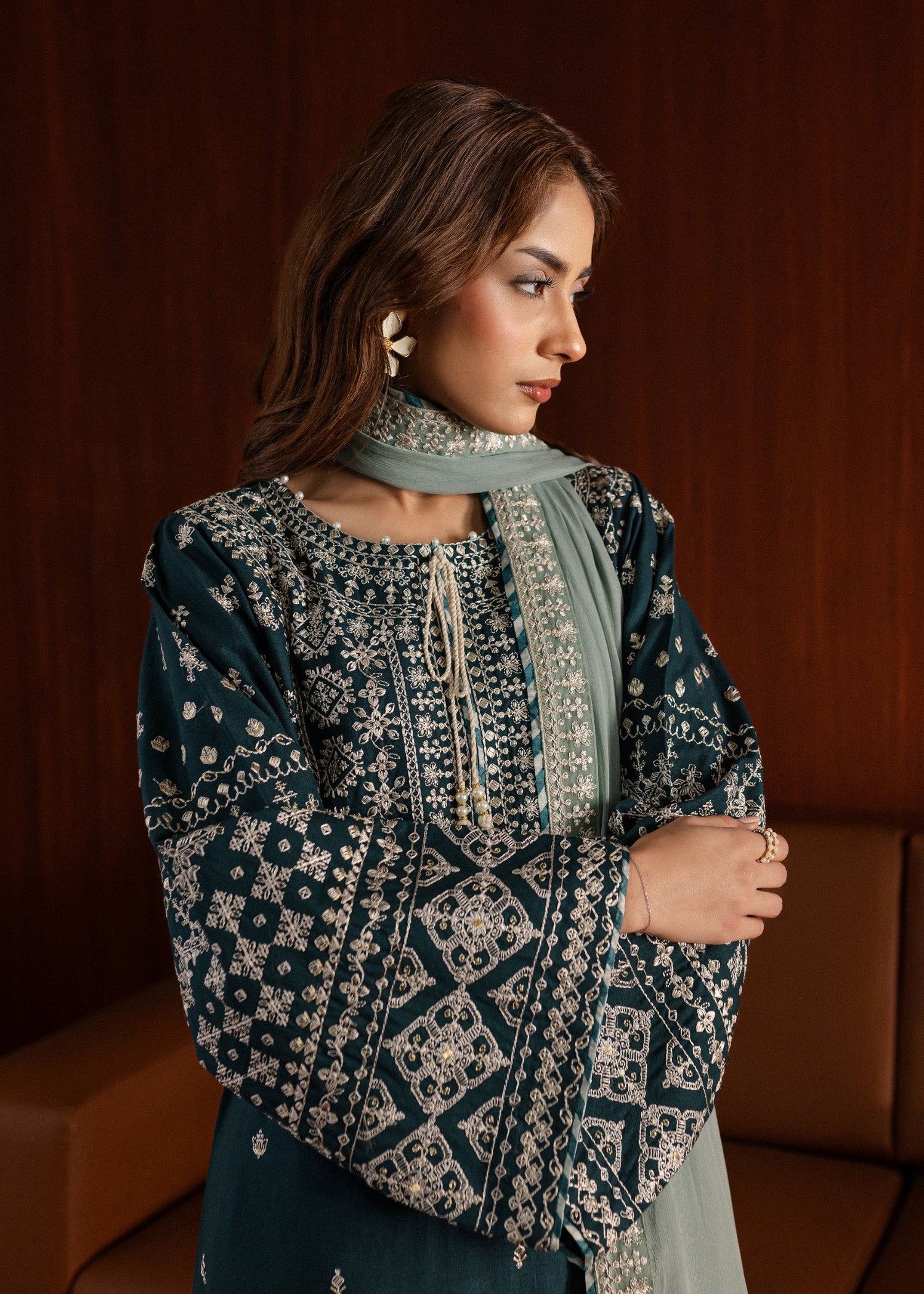 linen Kurta Set in Teal, sea green