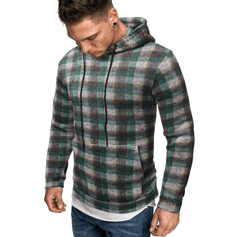 Men Cotton Autumn Hip Hop Plaid Hoodie