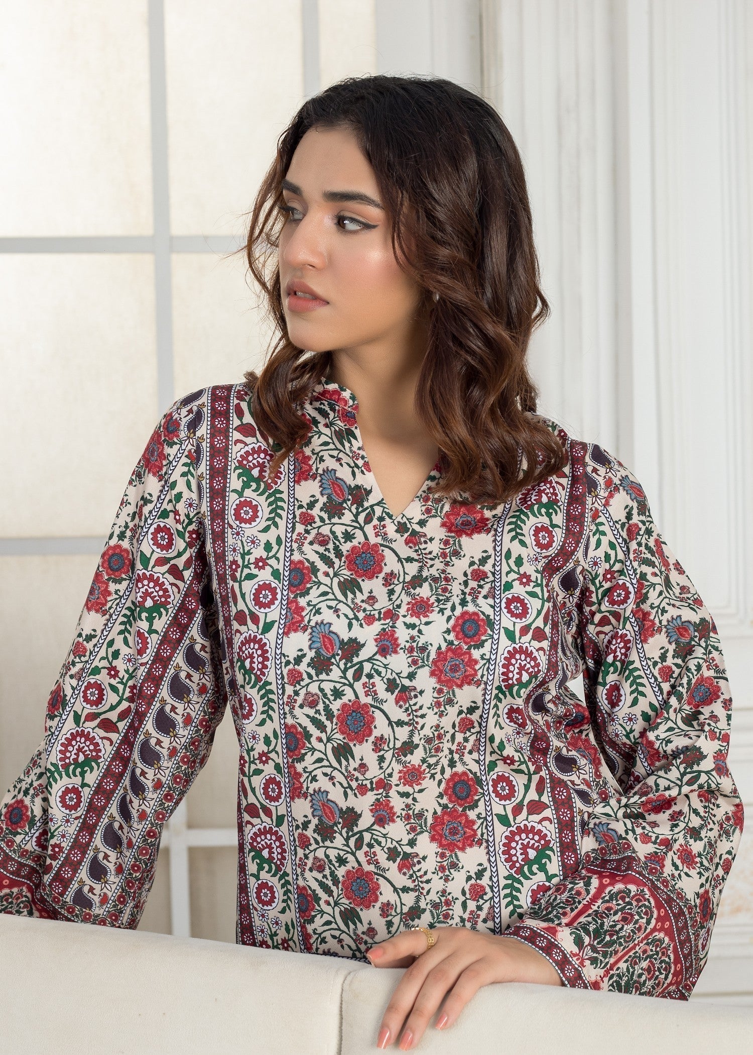 polyester crepe Kurta Set in Multi