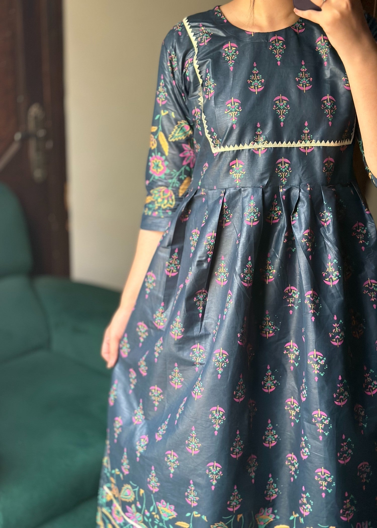 cotton Pishwas in Navy blue