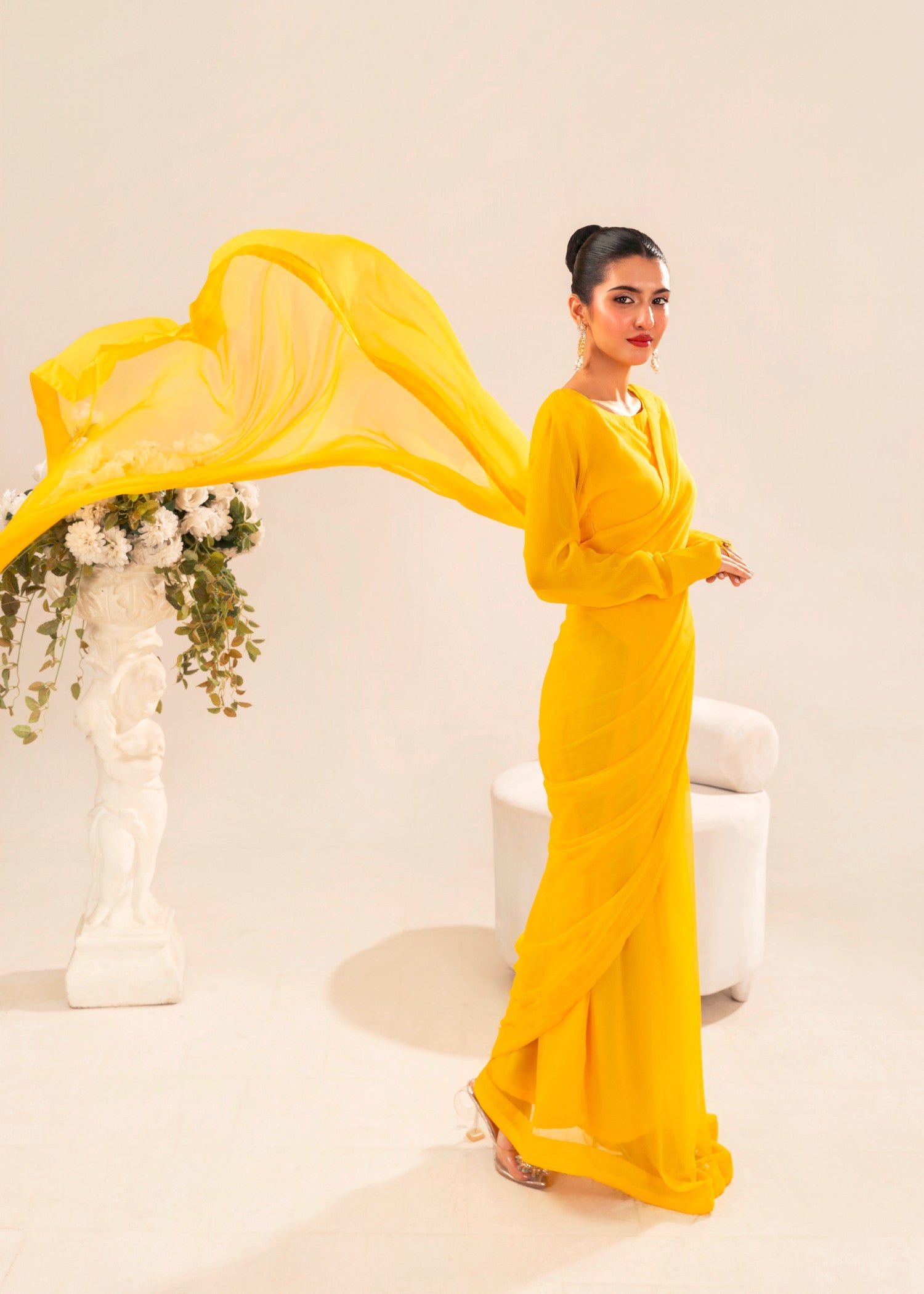 chiffon Saree in Yellow
