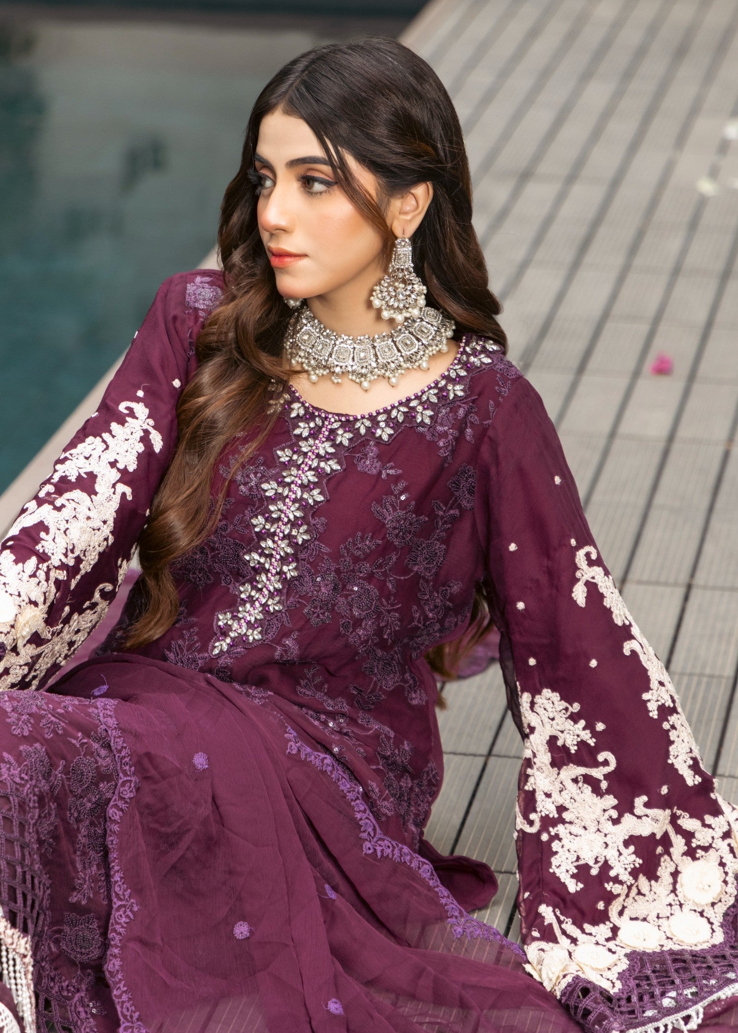 bemberg crinkle chiffon Kurta Set in Burgundy