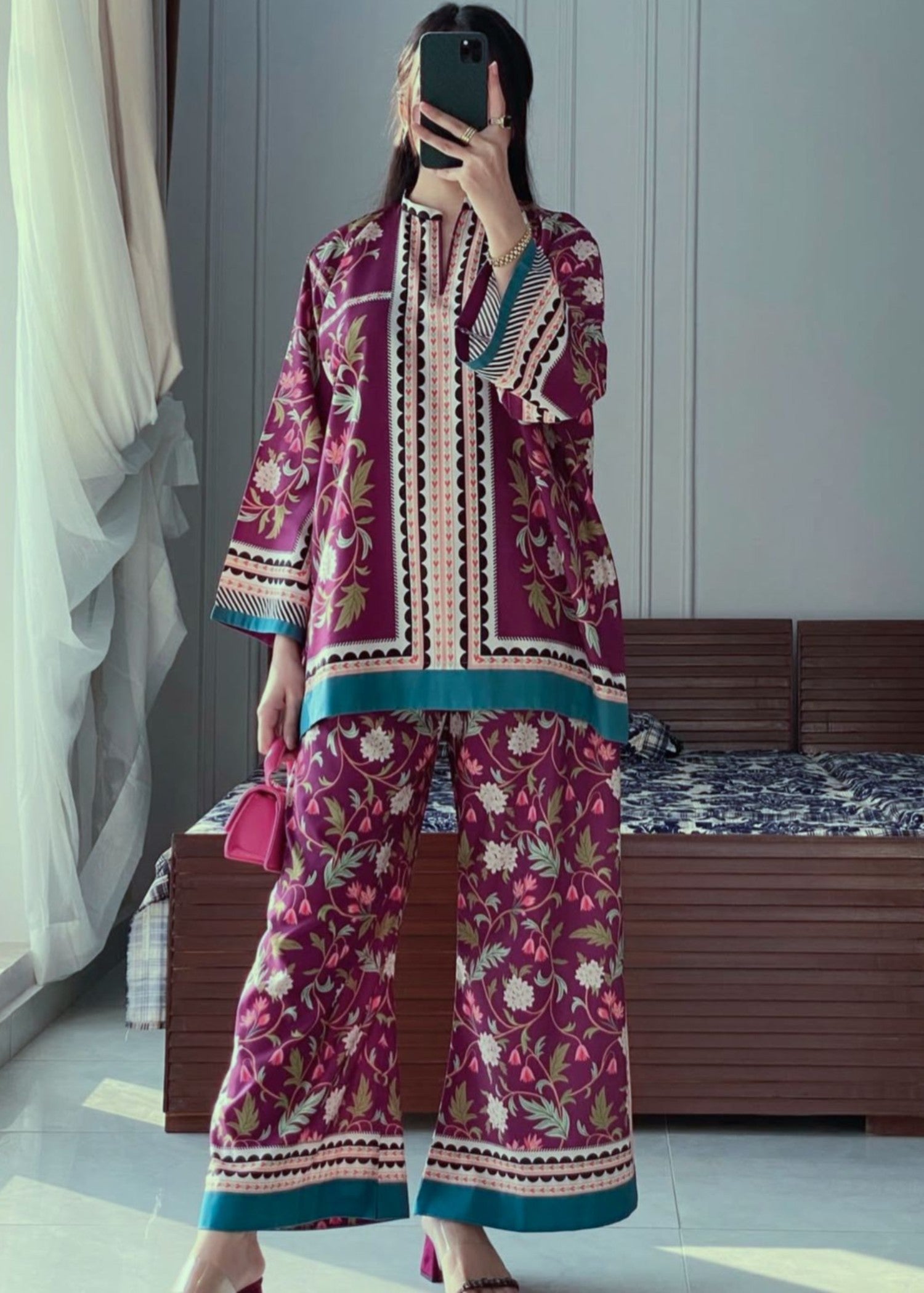 poly lawn Co Ord Sets in Purple heart