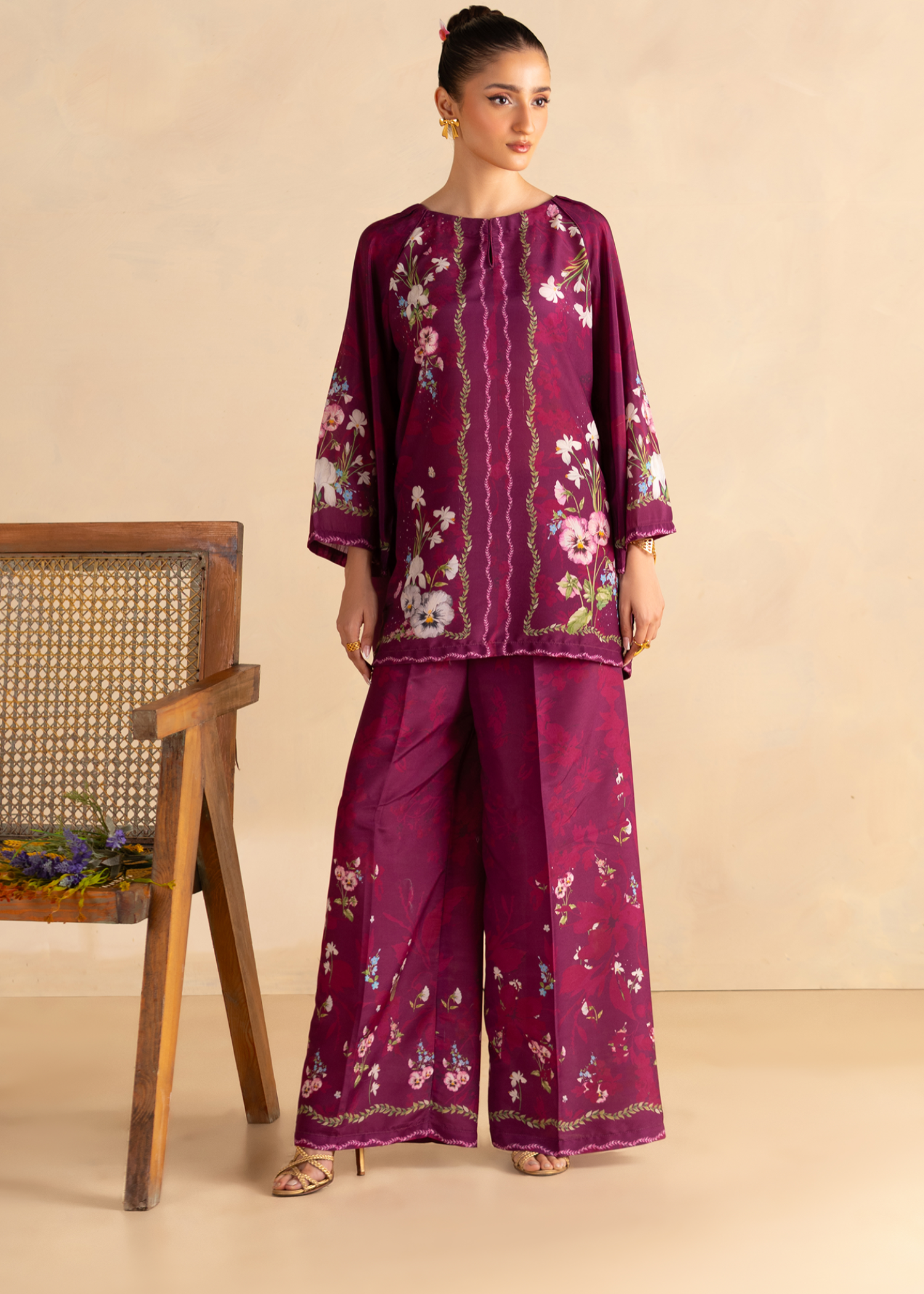 blended cambric Co Ord Sets in Purple
