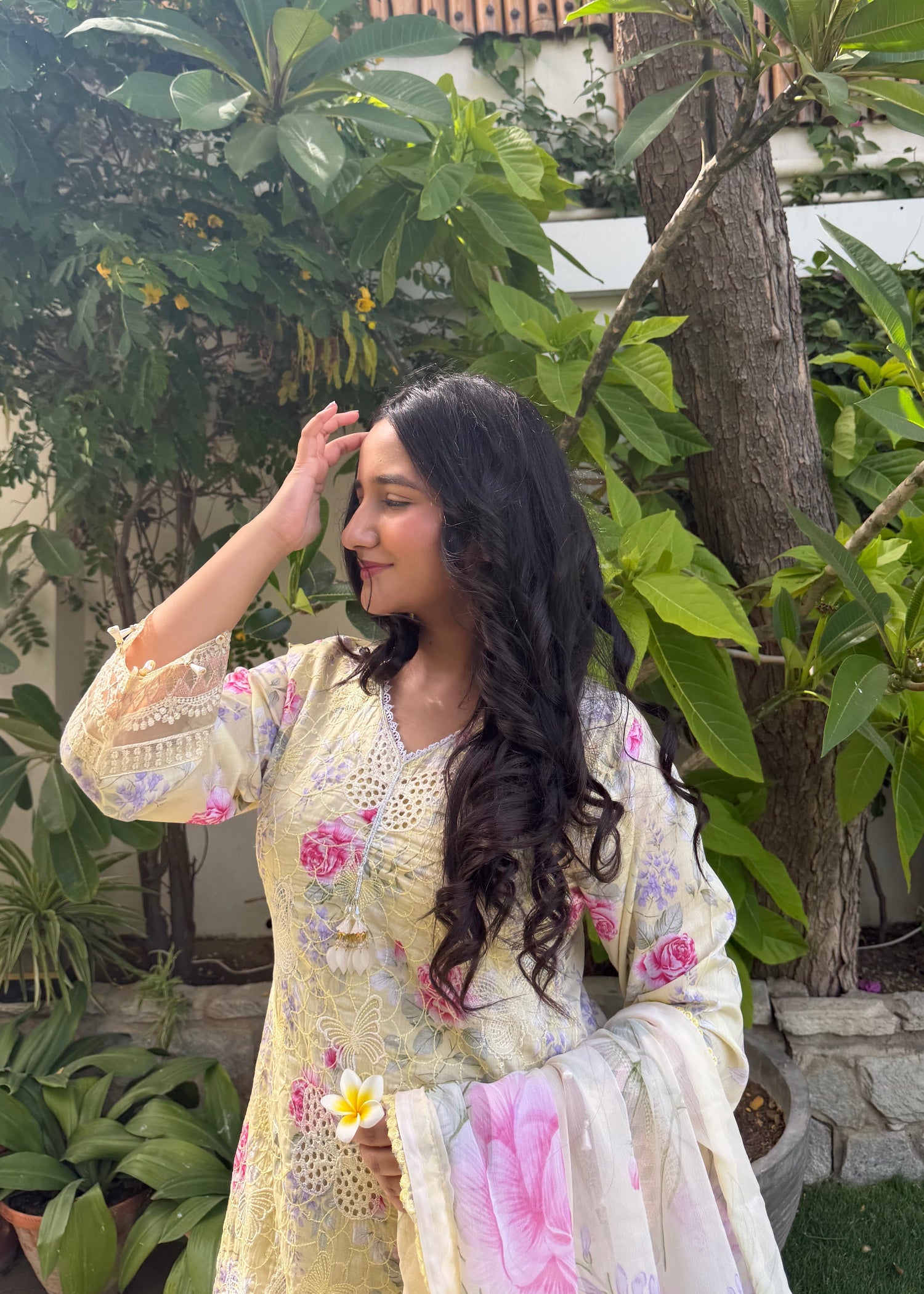 lawn Kurta Set in Beige, mellow yellow