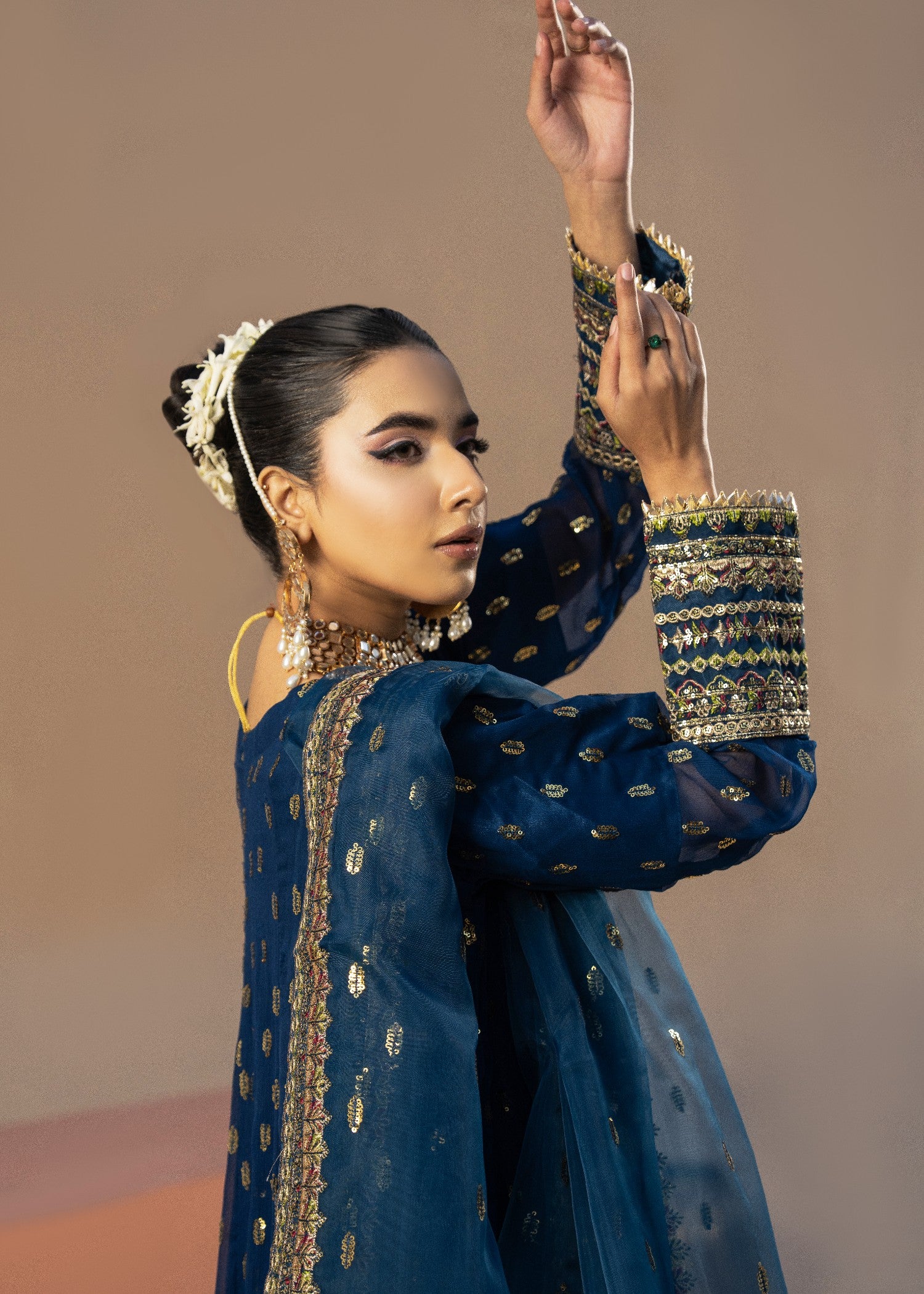 chiffon Anarkali in Blue jay