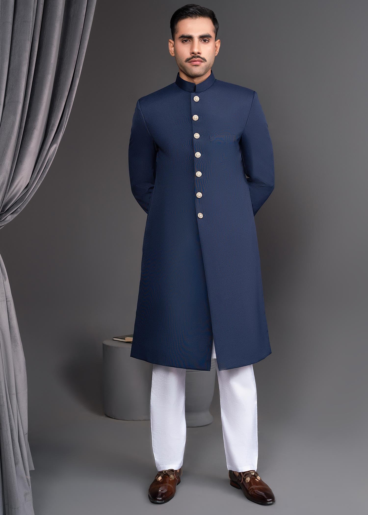 terry Sherwani in Blue by Dress Designers