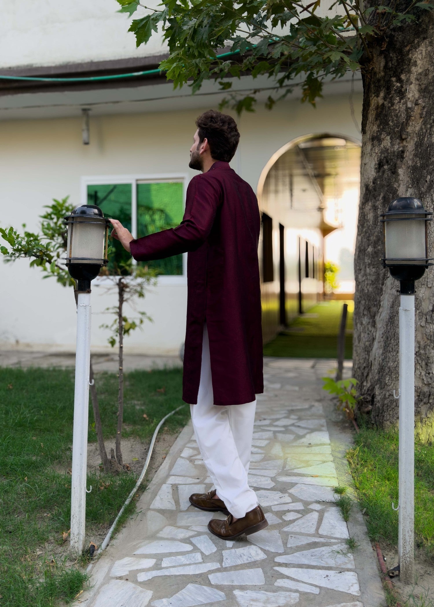 traditional jamawar Kurta in Maroon