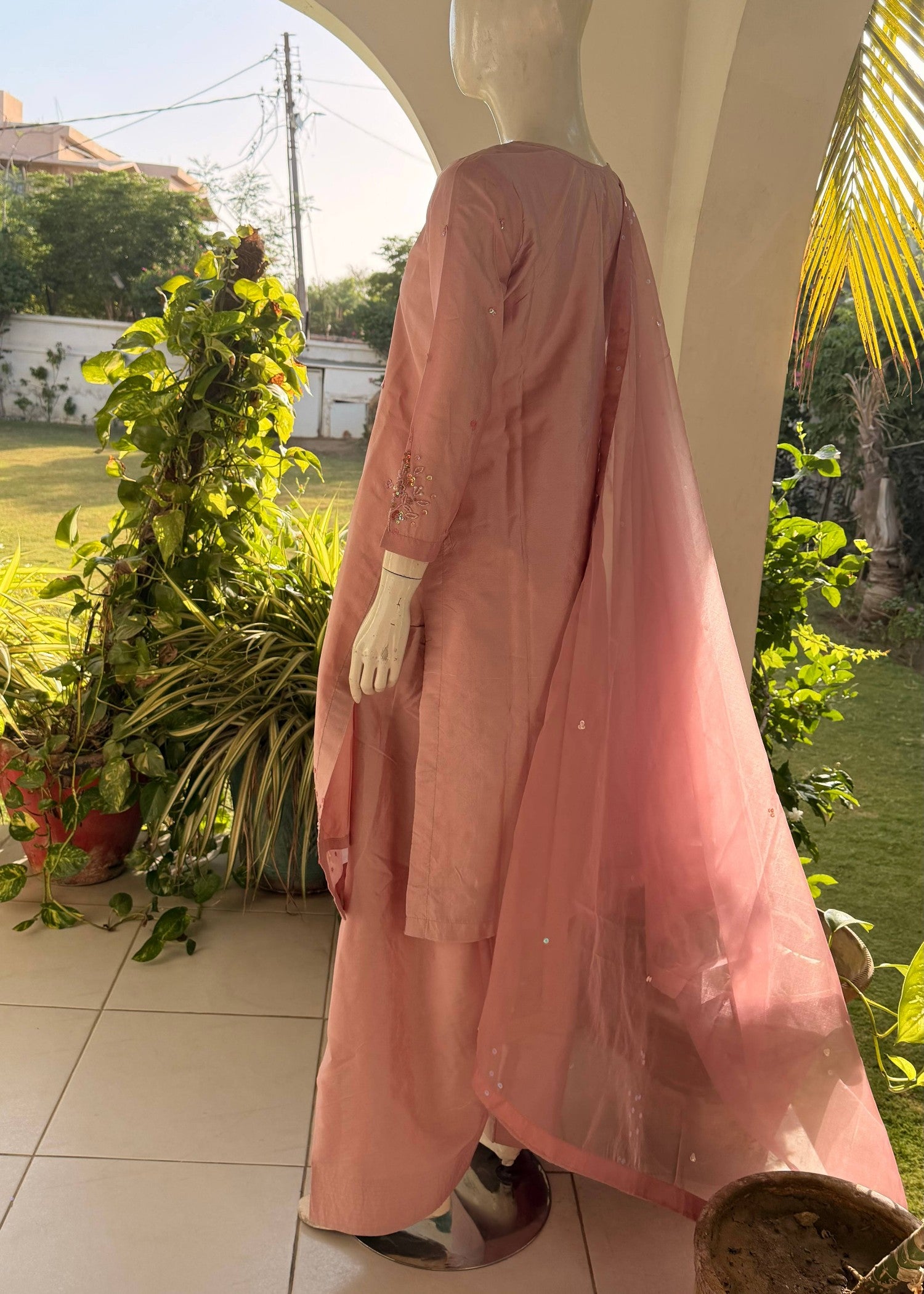 silk Kurta Set in Cherry blossom pink