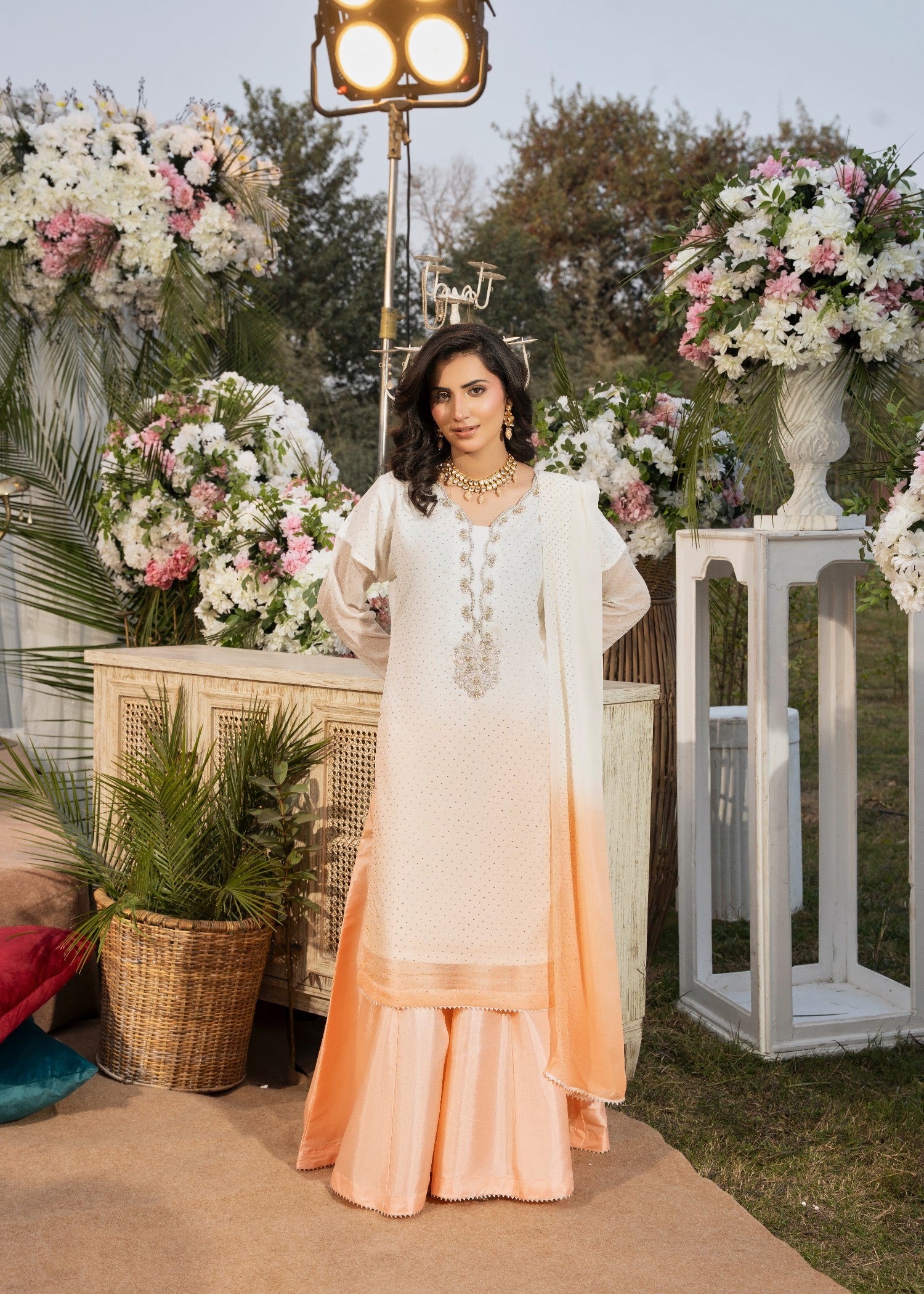 chiffon Kurta Set in Peach pink