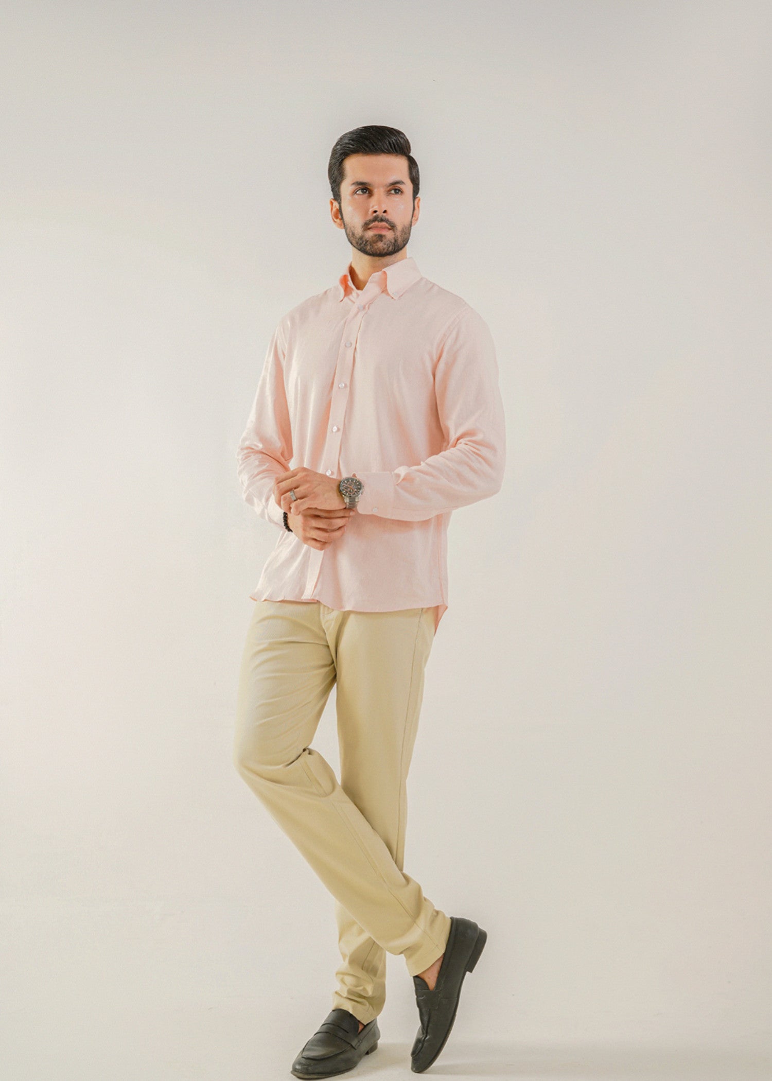 linen Casual Shirt in Tea rose pink