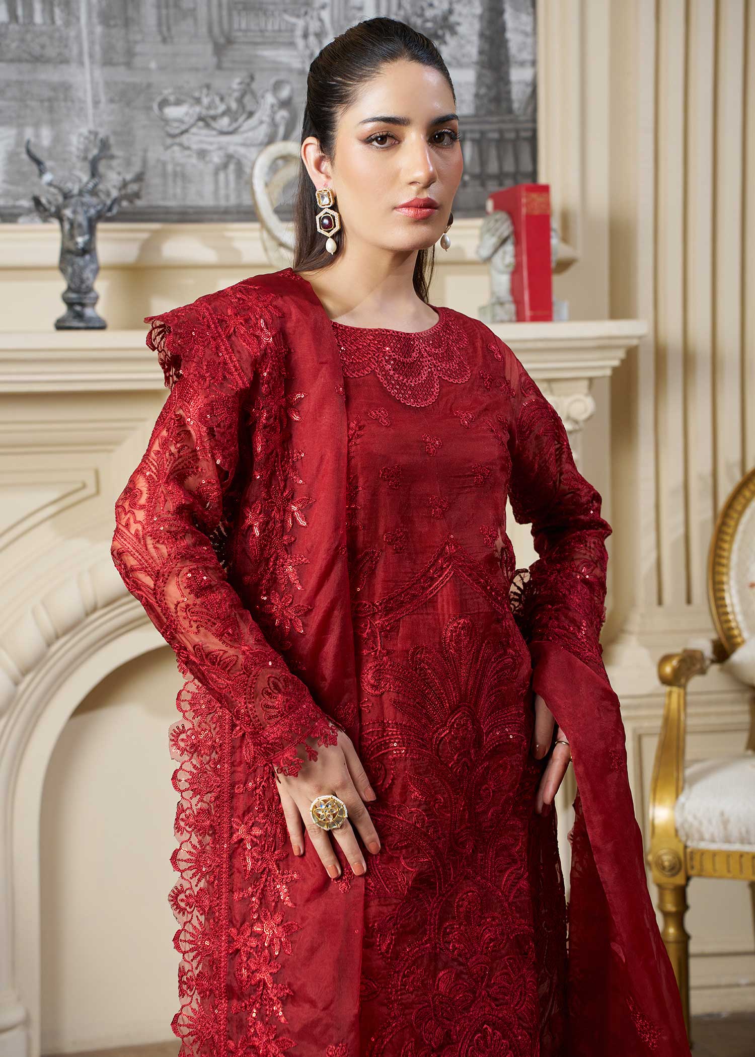 organza Kurta Set in Maroon