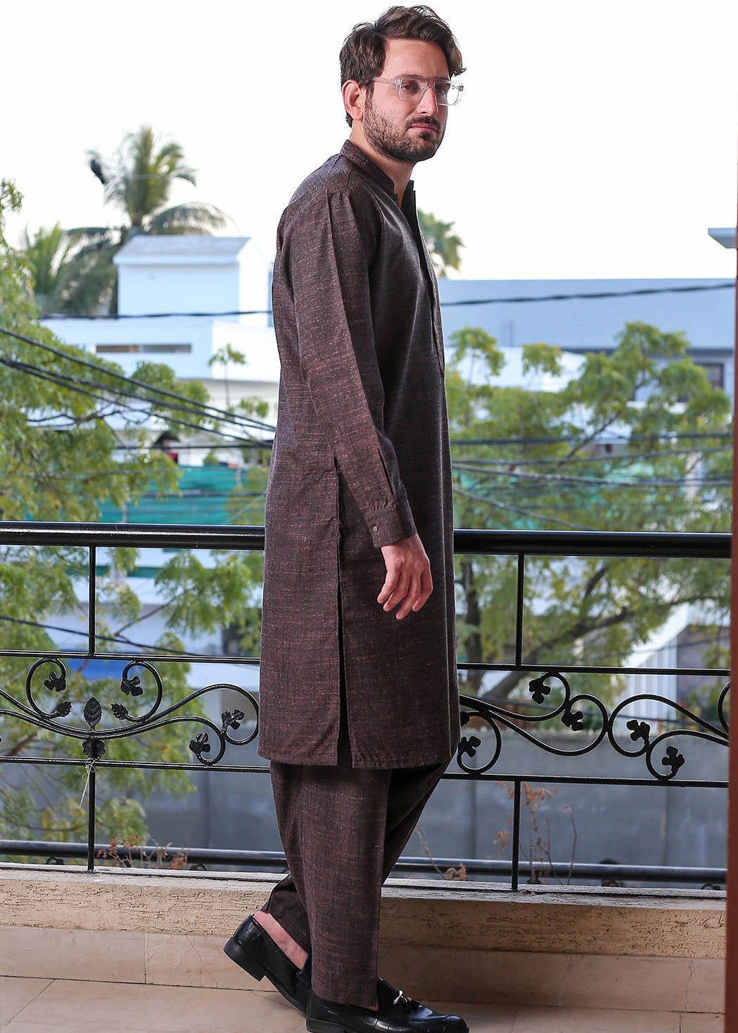 wool viscose Shalwar Kameez in Maroon