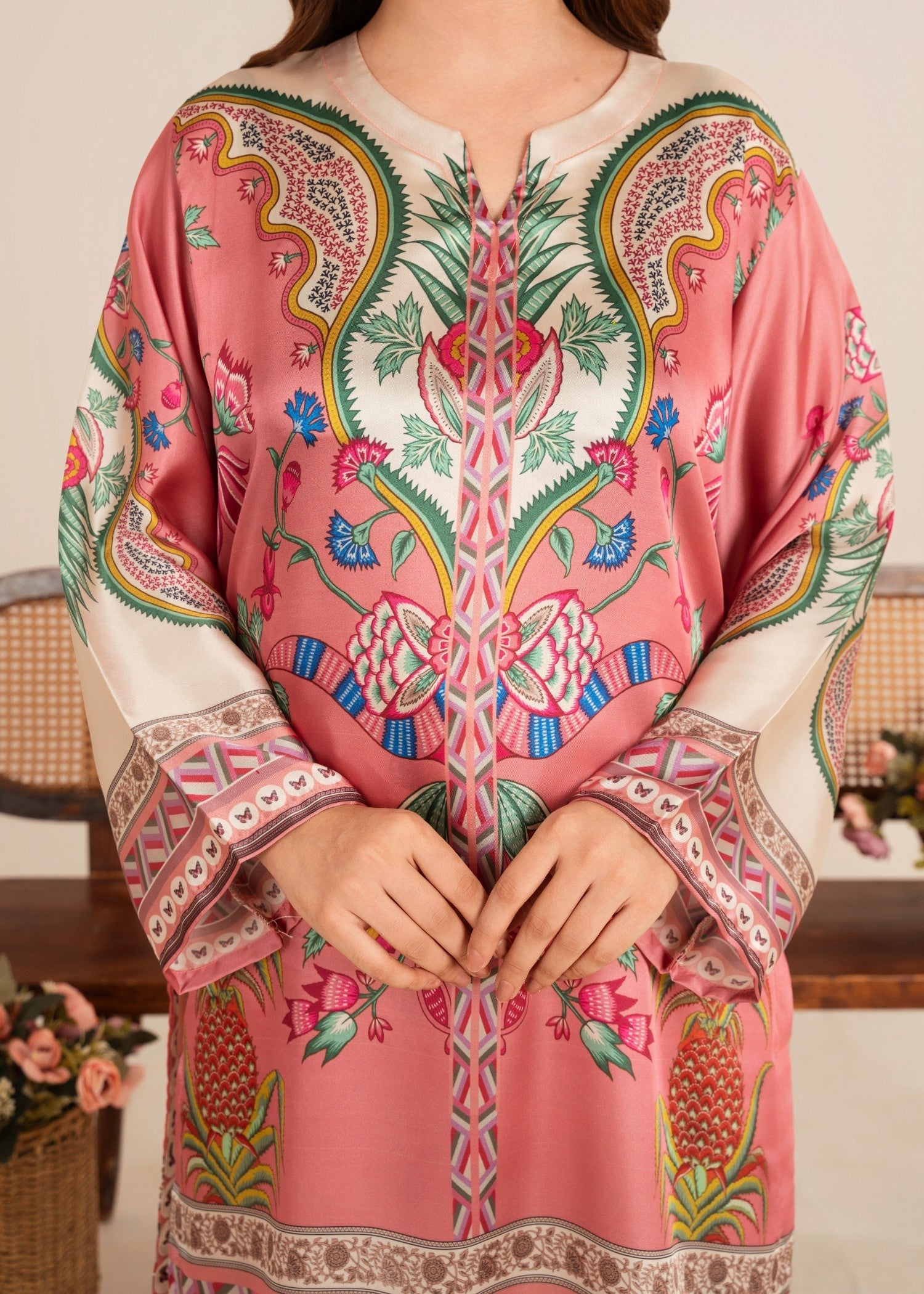 poly lawn Kurta Set in Light pink