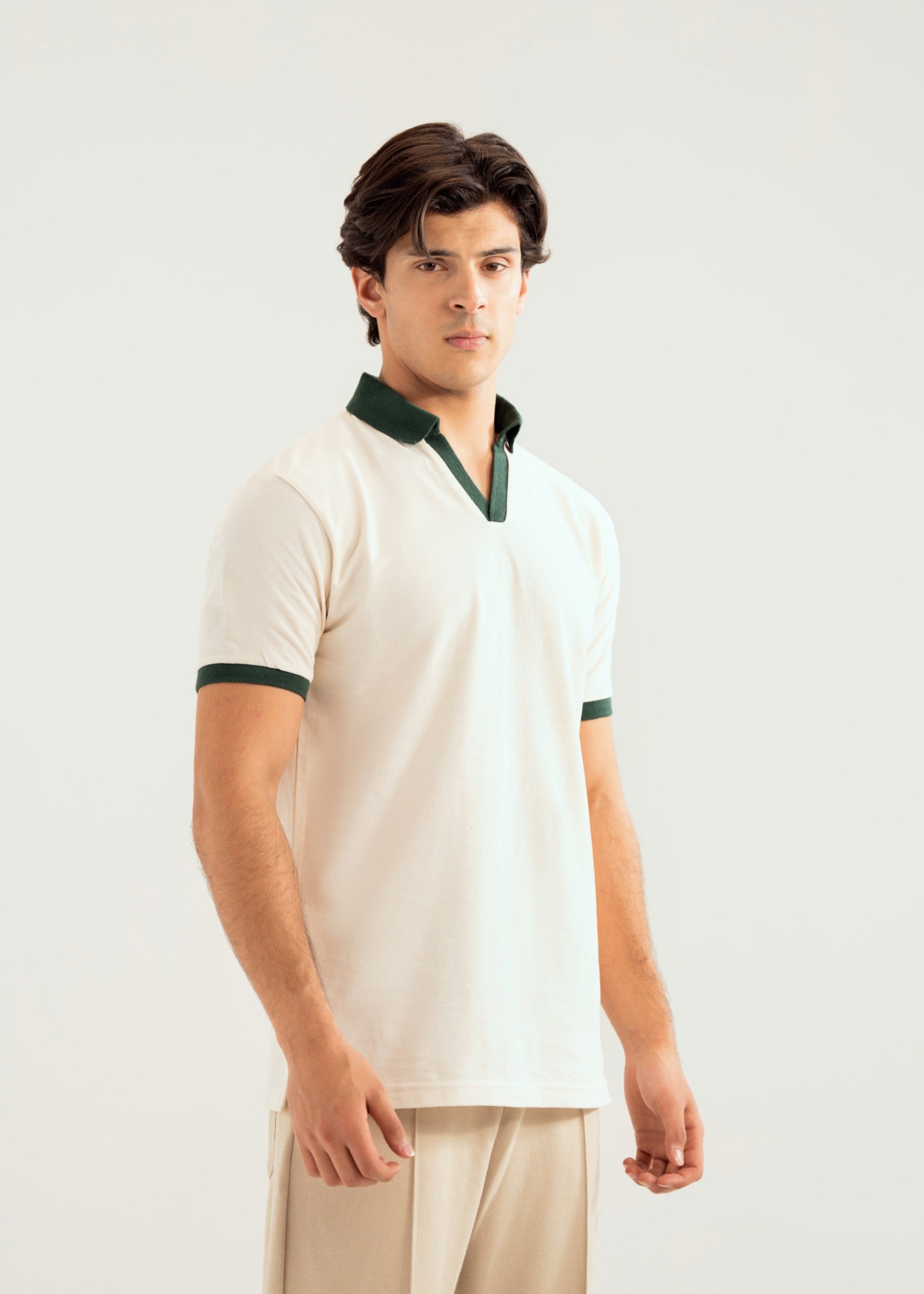cotton pique Polo Shirt in Dark green, off-white