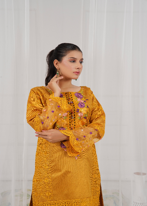 yarn dyed khaddi Kurta Set in Mustard